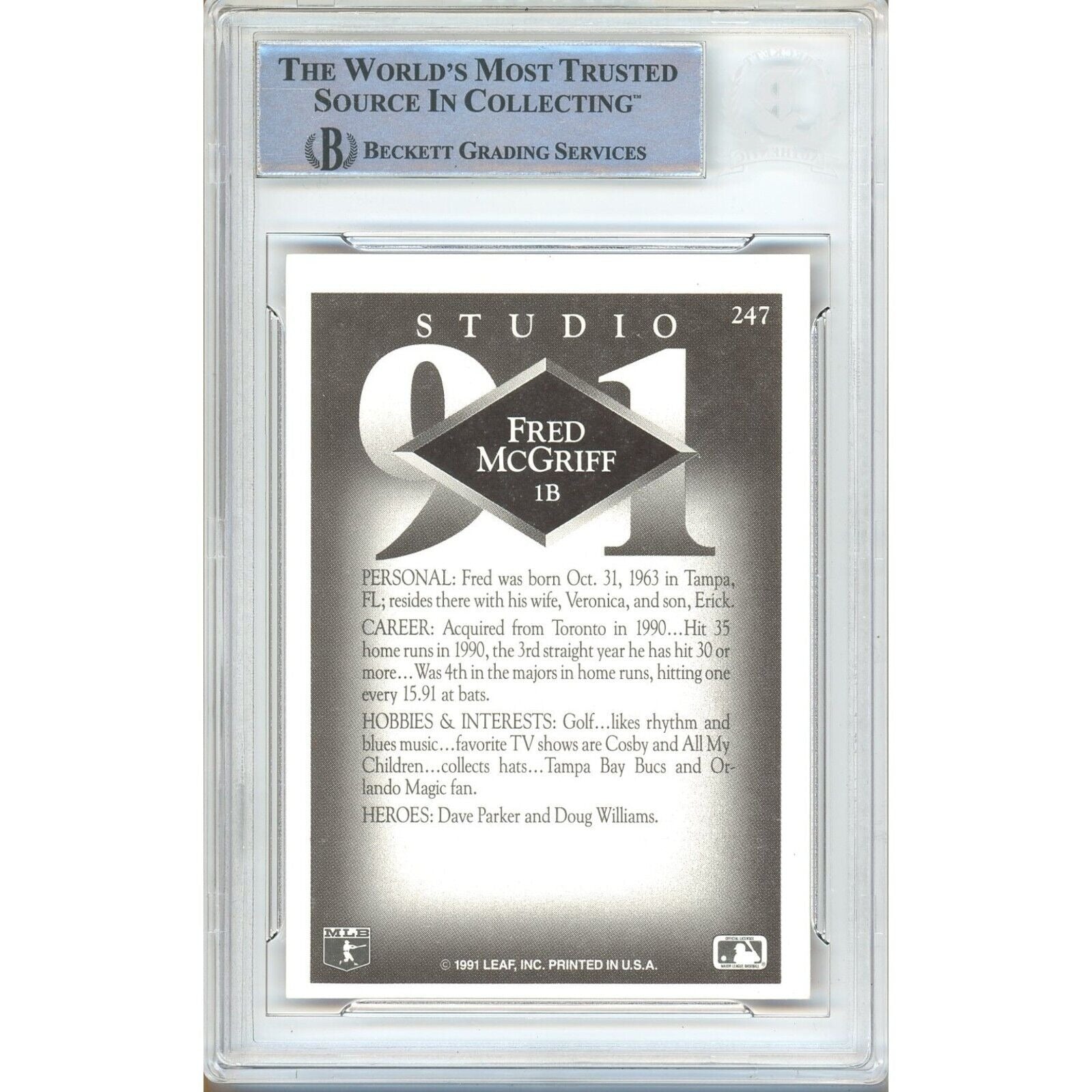 Fred McGriff San Diego Padres signed trading card – signature close-up – Beckett COA