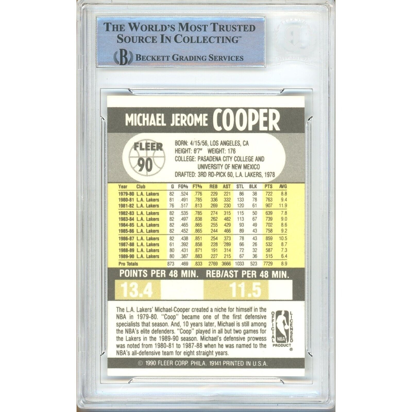 Michael Cooper Los Angeles Lakers signed trading card – signature close-up – Beckett COA