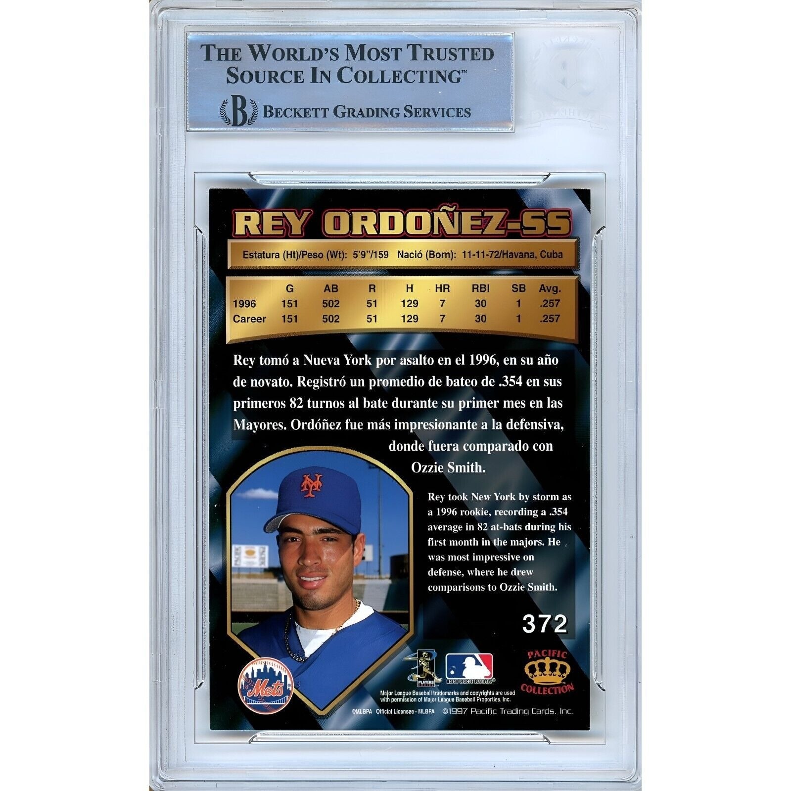 Rey Ordonez New York Mets auto trading card – authentication sticker – Beckett COA