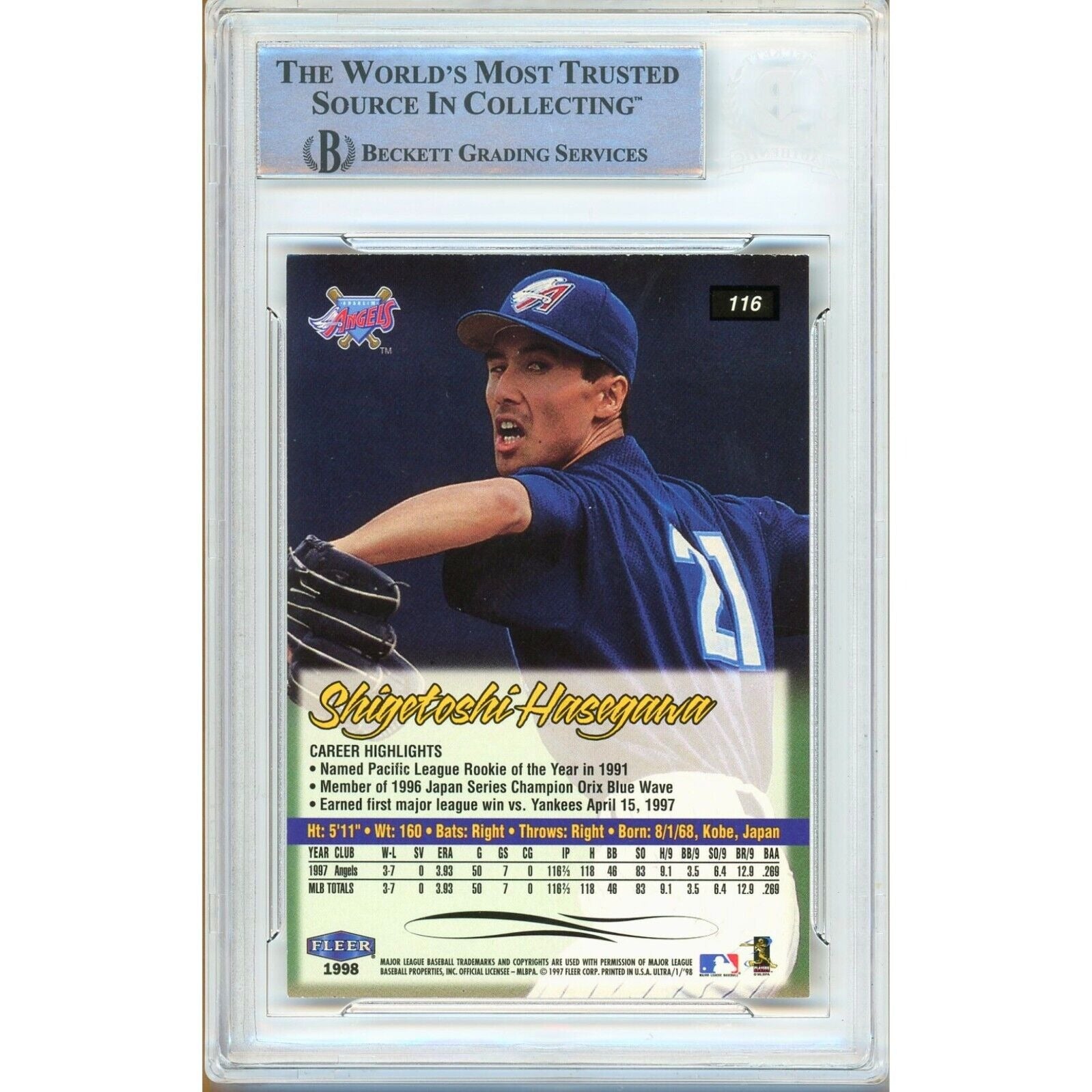 Shigetoshi Hasegawa La Angels signed trading card – signature close-up – Beckett COA