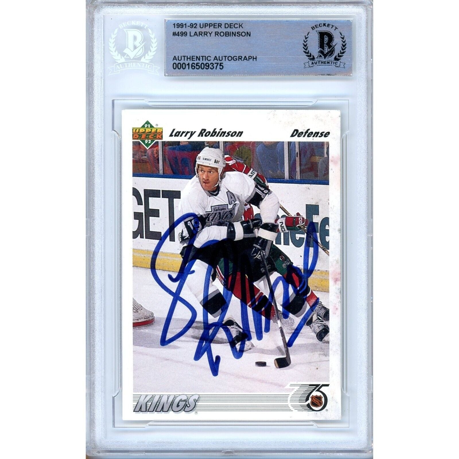 1991 Upper Deck #499 Larry Robinson Los Angeles Kings Autographed Trading Card – Beckett BAS.