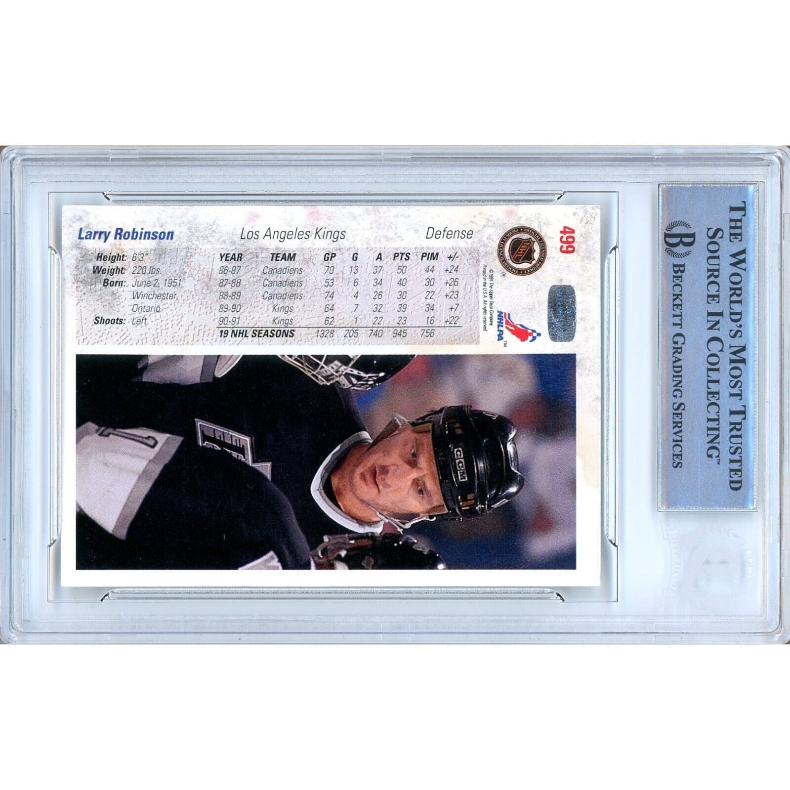1991 Upper Deck #499 Larry Robinson Los Angeles Kings Autograph Trading Card – Beckett BAS.