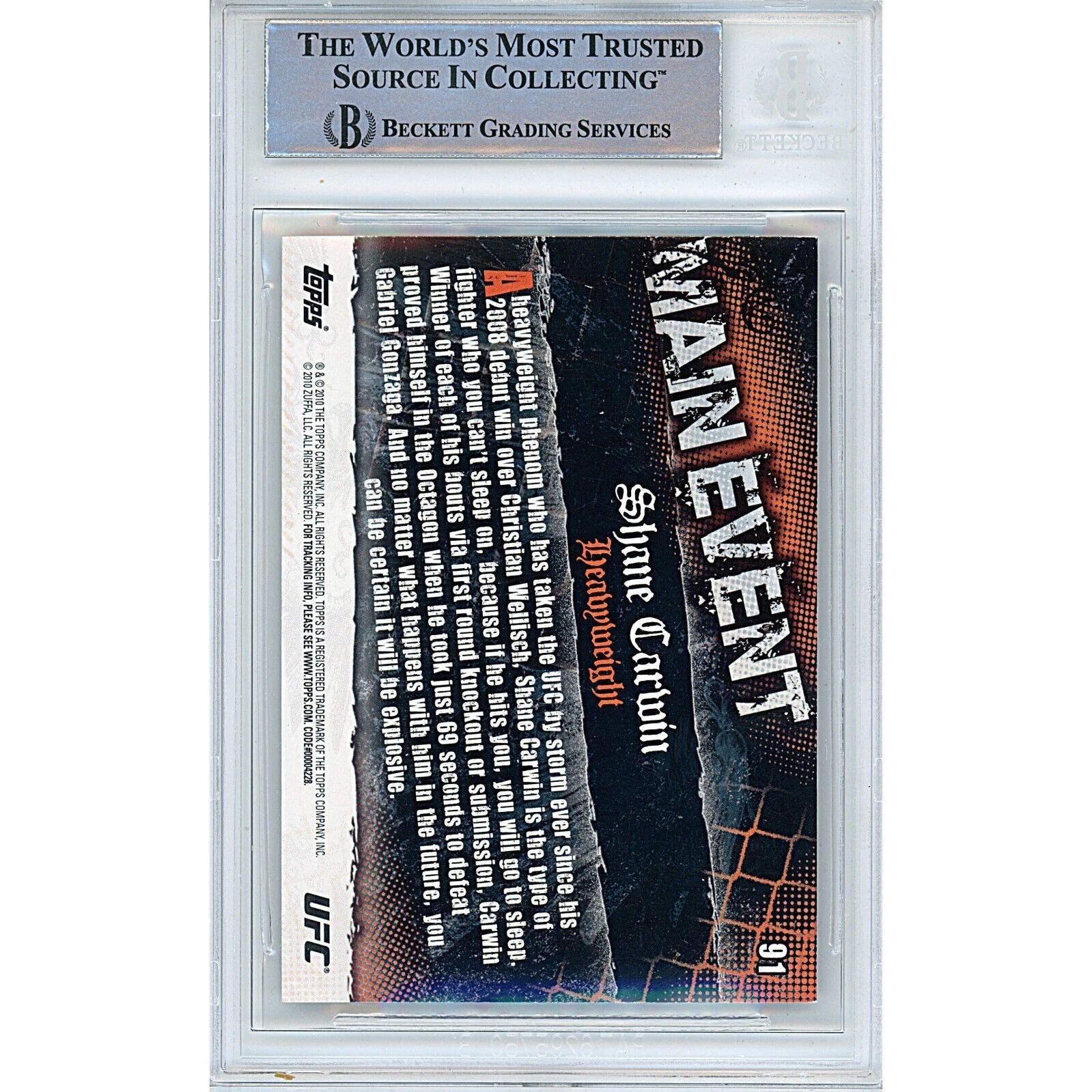 Shane Carwin auto trading card – authentication sticker – Beckett COA