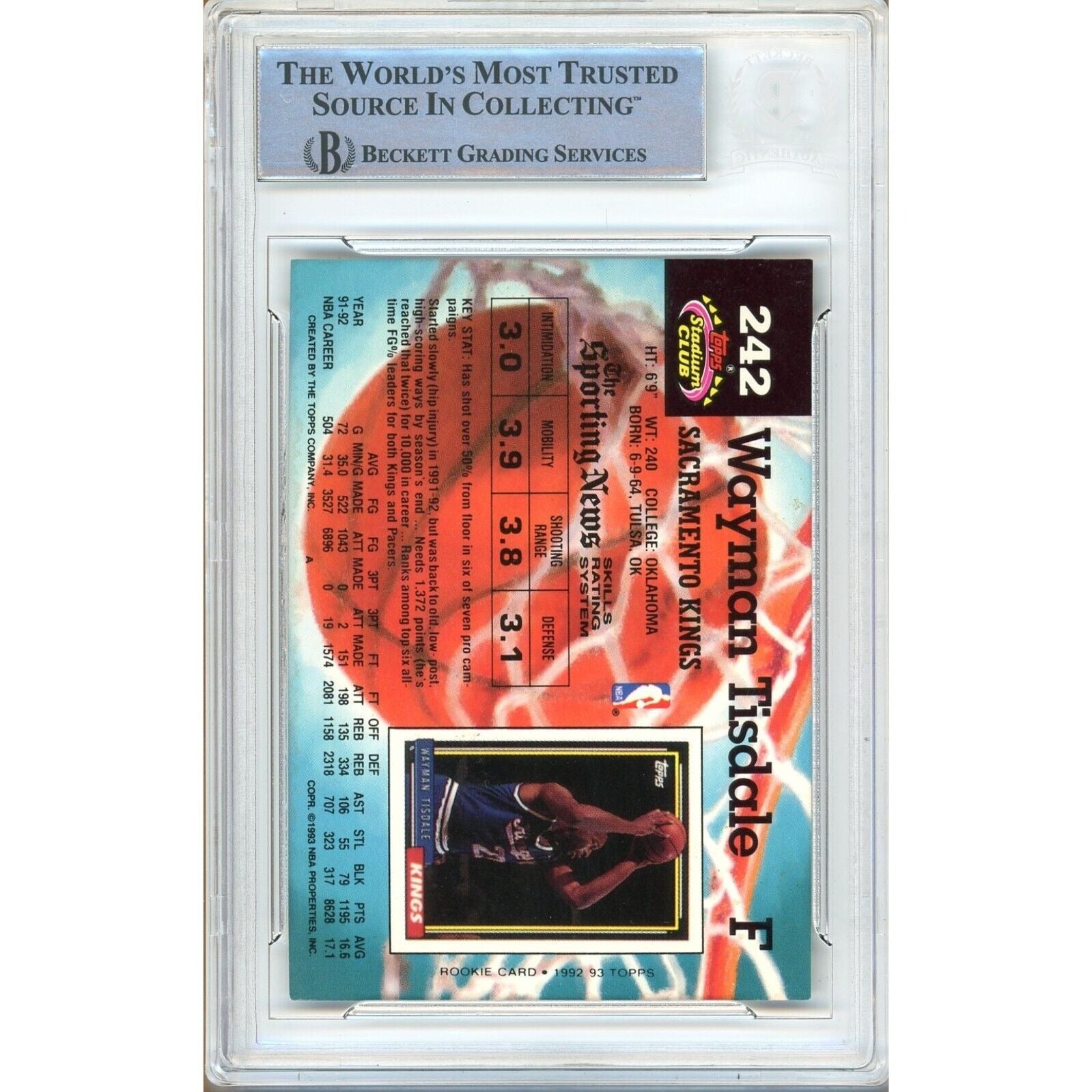 Wayman Tisdale Sacramento Kings auto trading card – authentication sticker – Beckett COA