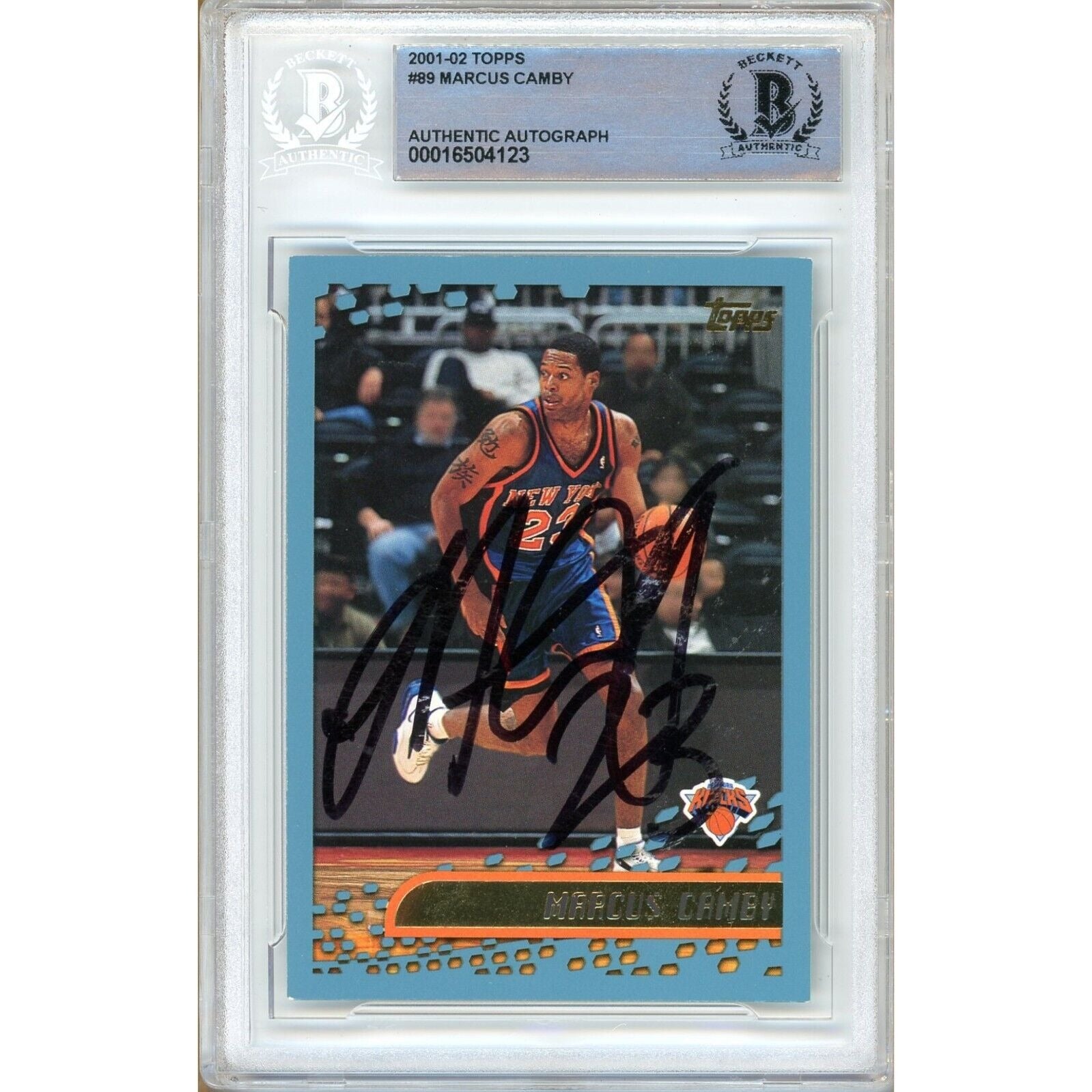 Marcus Camby New York Knicks autographed trading card – full view – Beckett COA