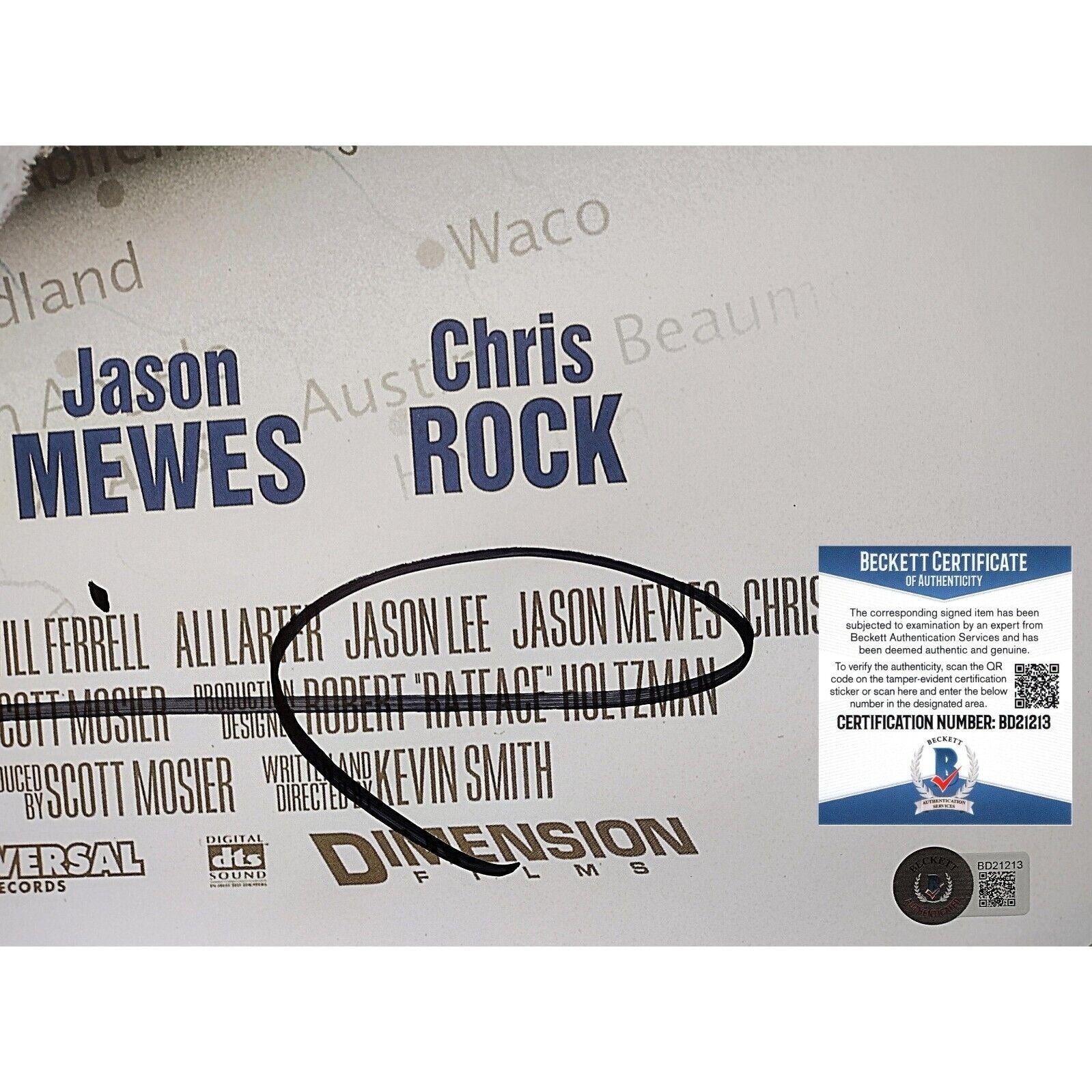 Jason Mewes Kevin Smith Autographed Auto Poster Beckett BAS