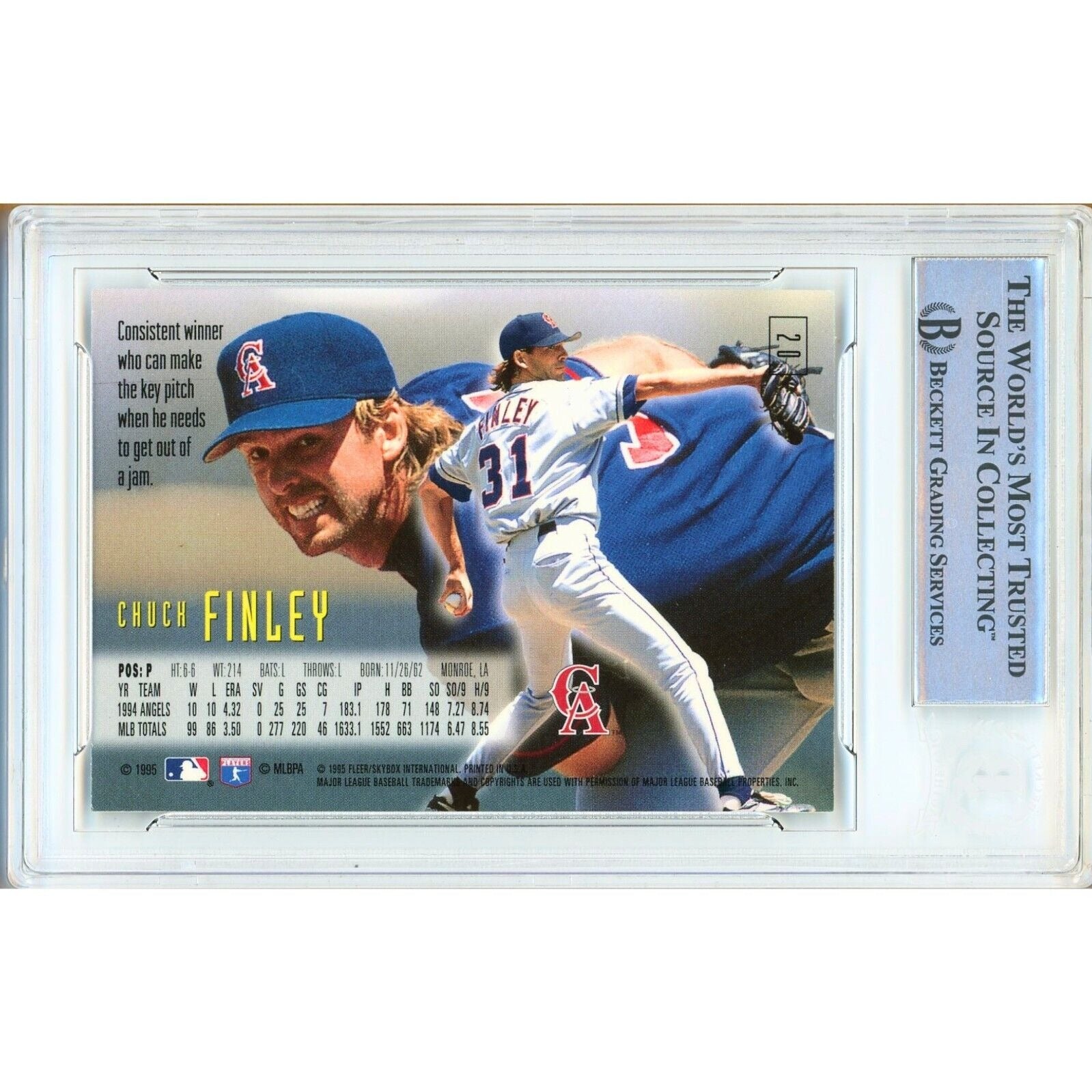 1995 #20 Chuck Finley LA Angels Signed Trading Card – Beckett BAS