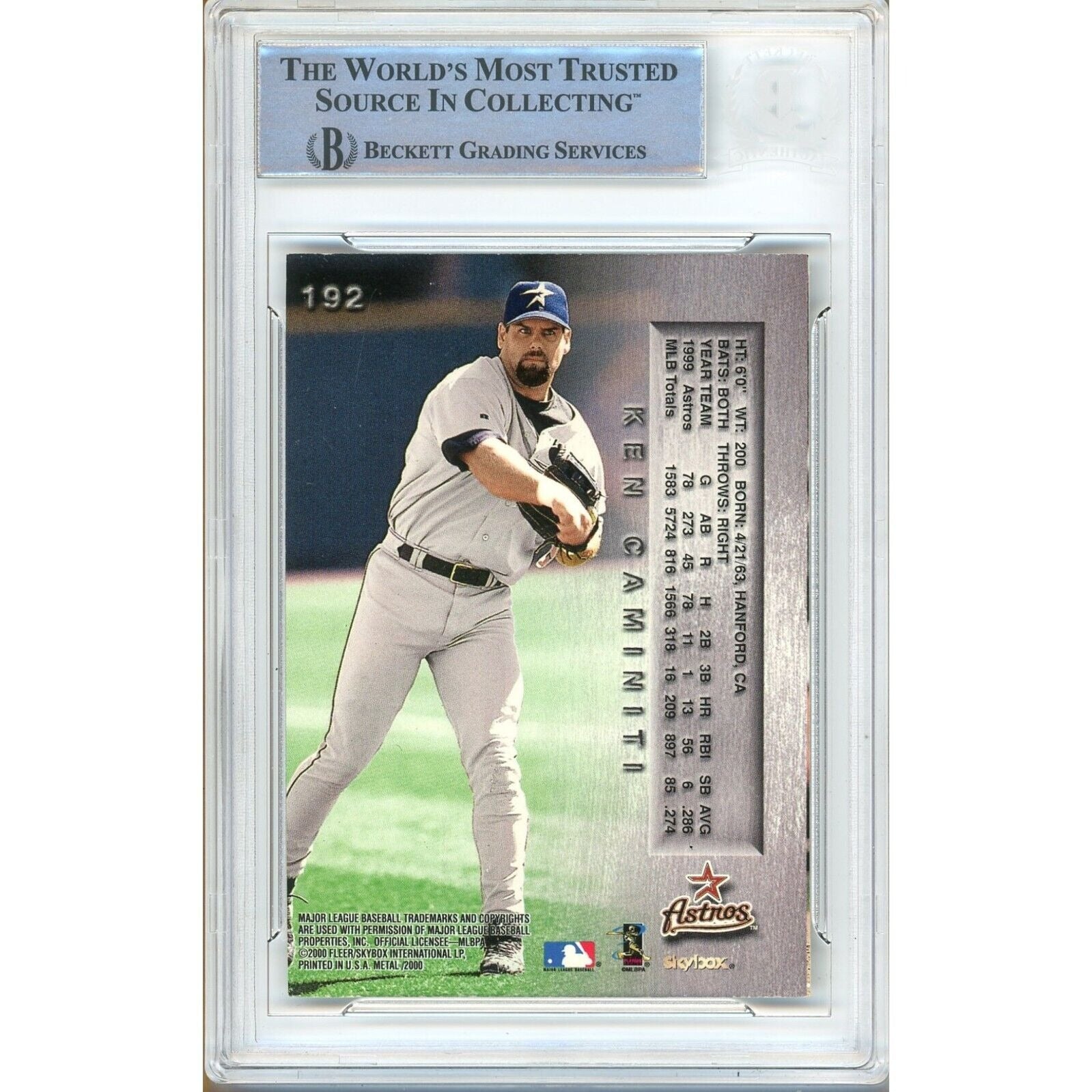 2000 Fleer #192 Ken Caminiti Houston Astros Signed Trading Card – Beckett BAS.