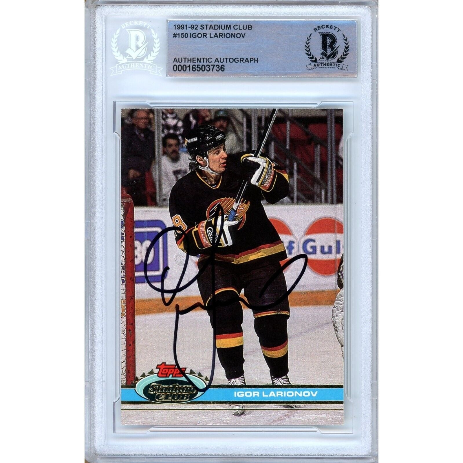 1991 Topps #150 Igor Larionov Vancouver Canucks Autographed Trading Card – Beckett BAS