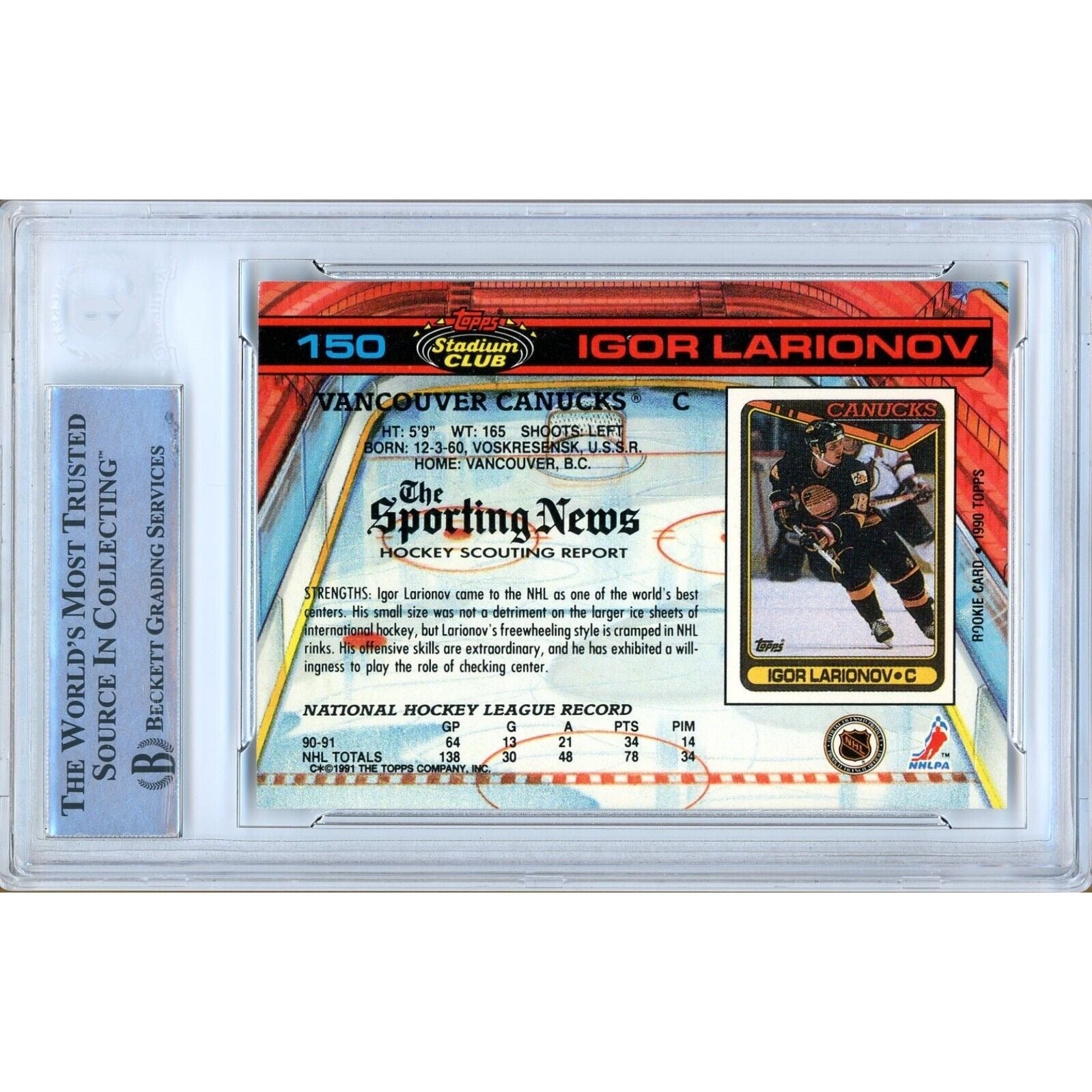 Igor Larionov Vancouver Canucks signed trading card – signature close-up – Beckett COA