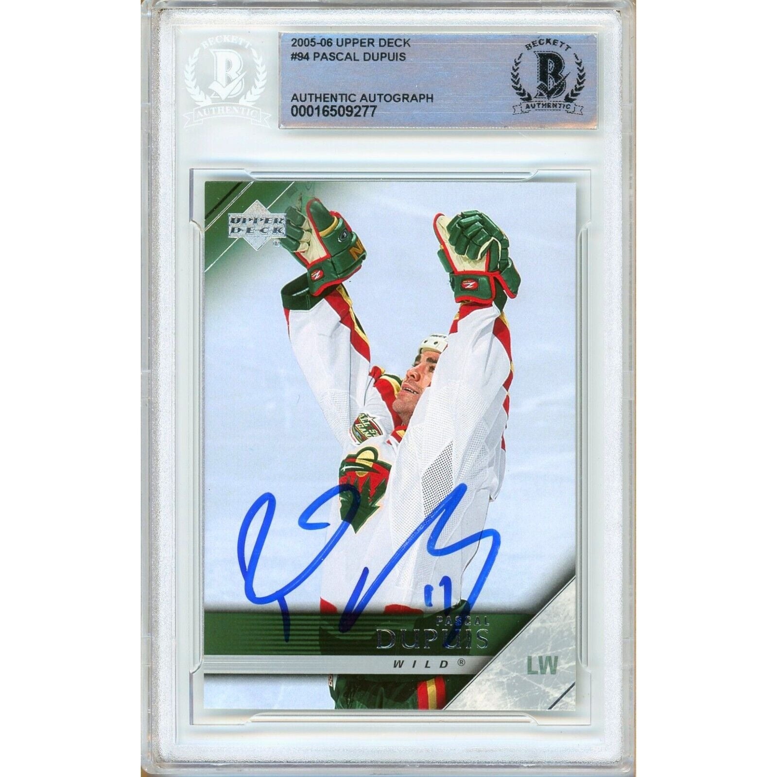 Pascal Dupuis Minnesota Wild autographed trading card – full view – Beckett COA