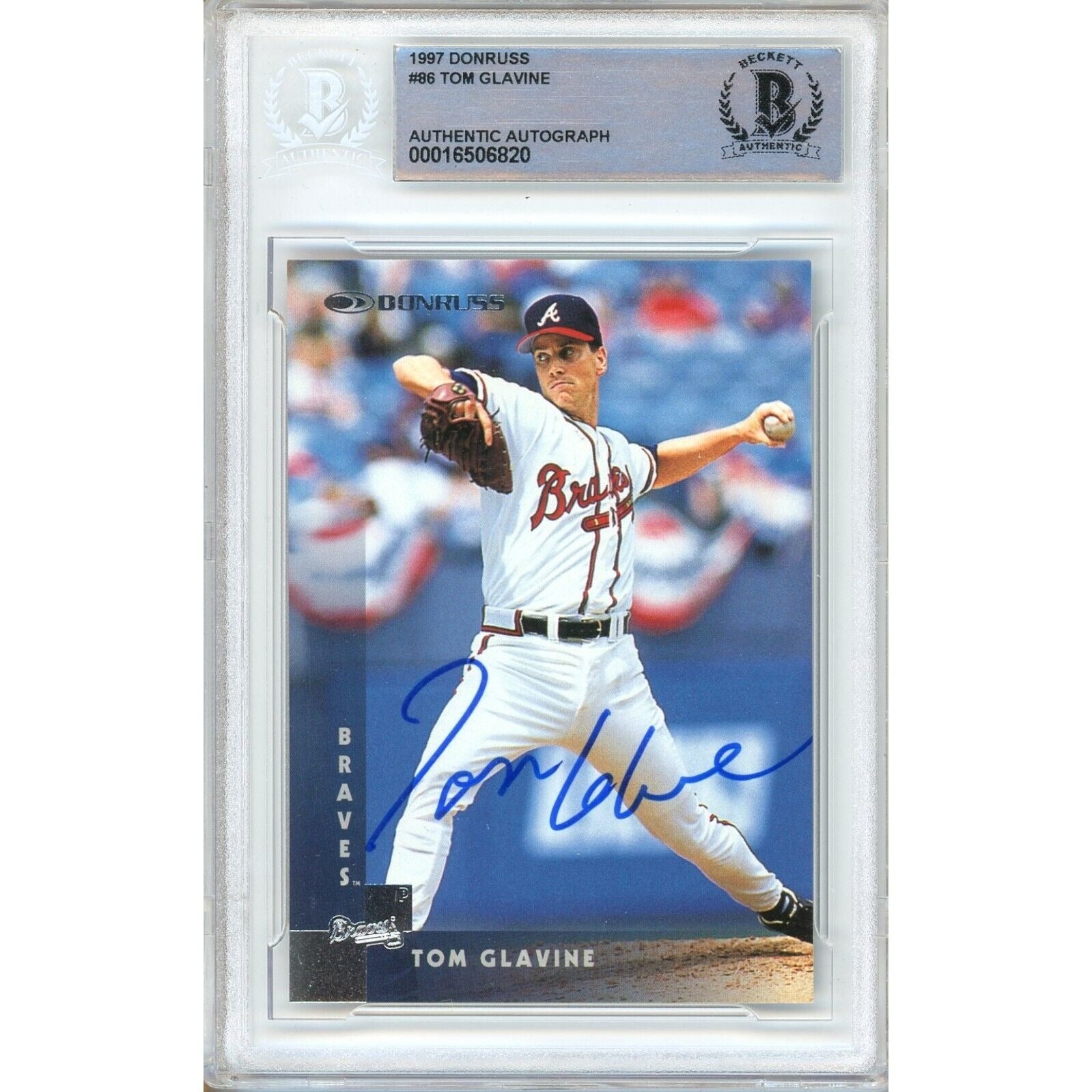 Tom Glavine Atlanta Braves autographed trading card – full view – Beckett COA