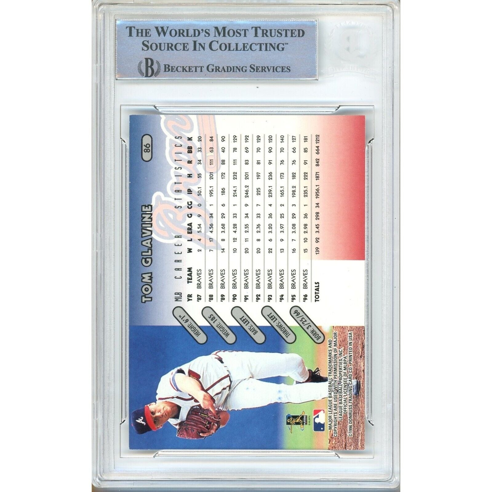 Tom Glavine Atlanta Braves auto trading card – authentication sticker – Beckett COA