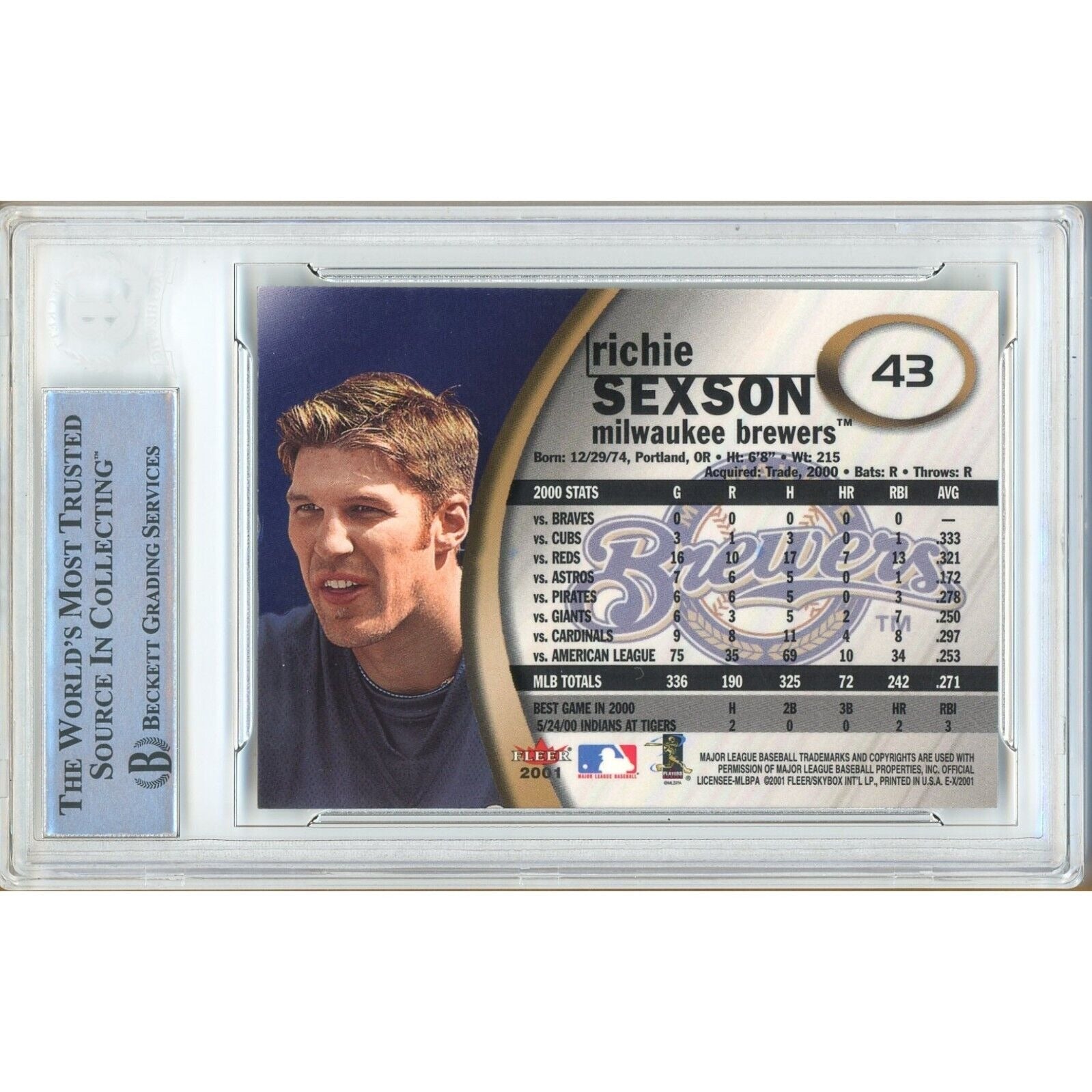 Richie Sexson Milwaukee Brewers signed trading card – signature close-up – Beckett COA
