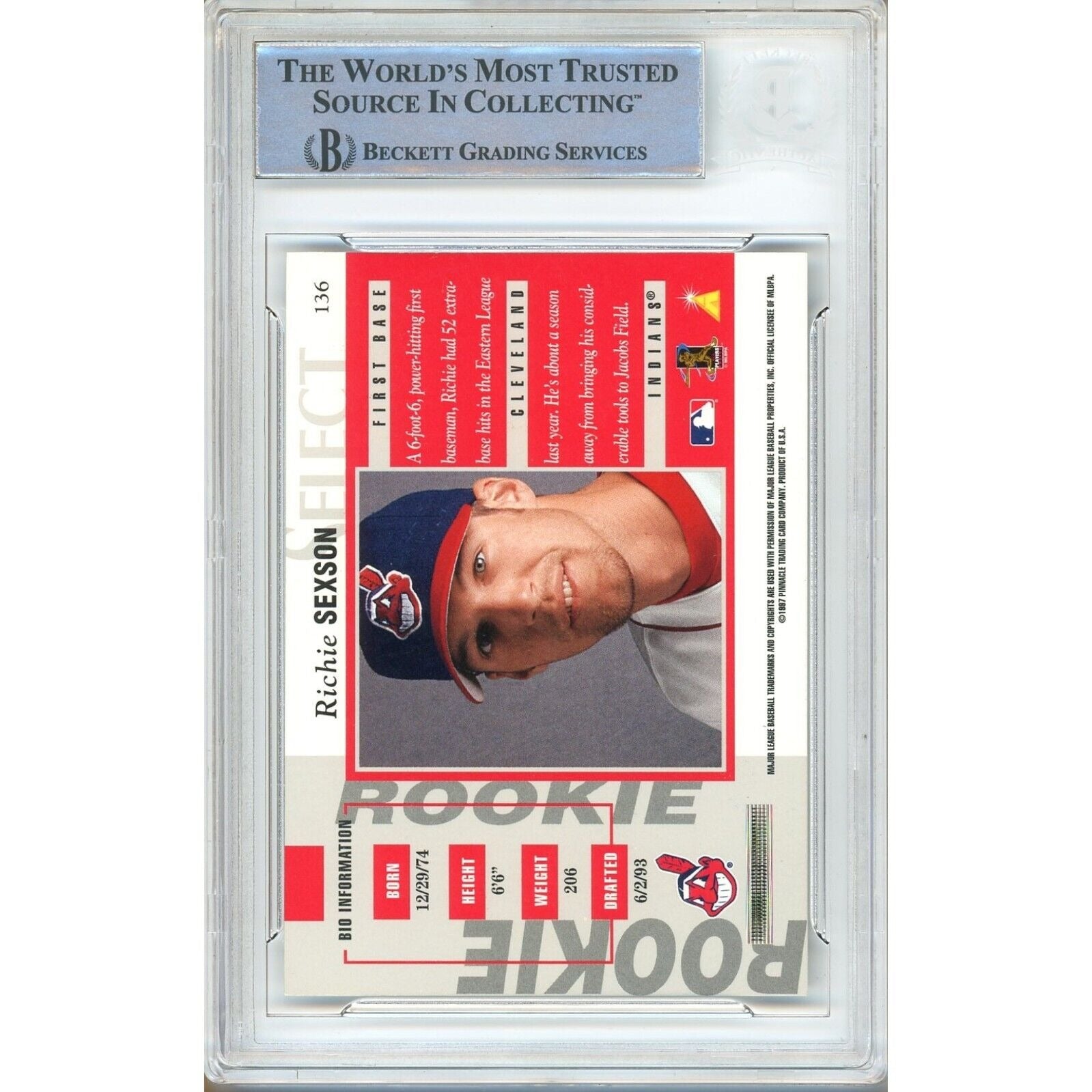 Richie Sexson Cleveland Indians auto trading card – authentication sticker – Beckett COA