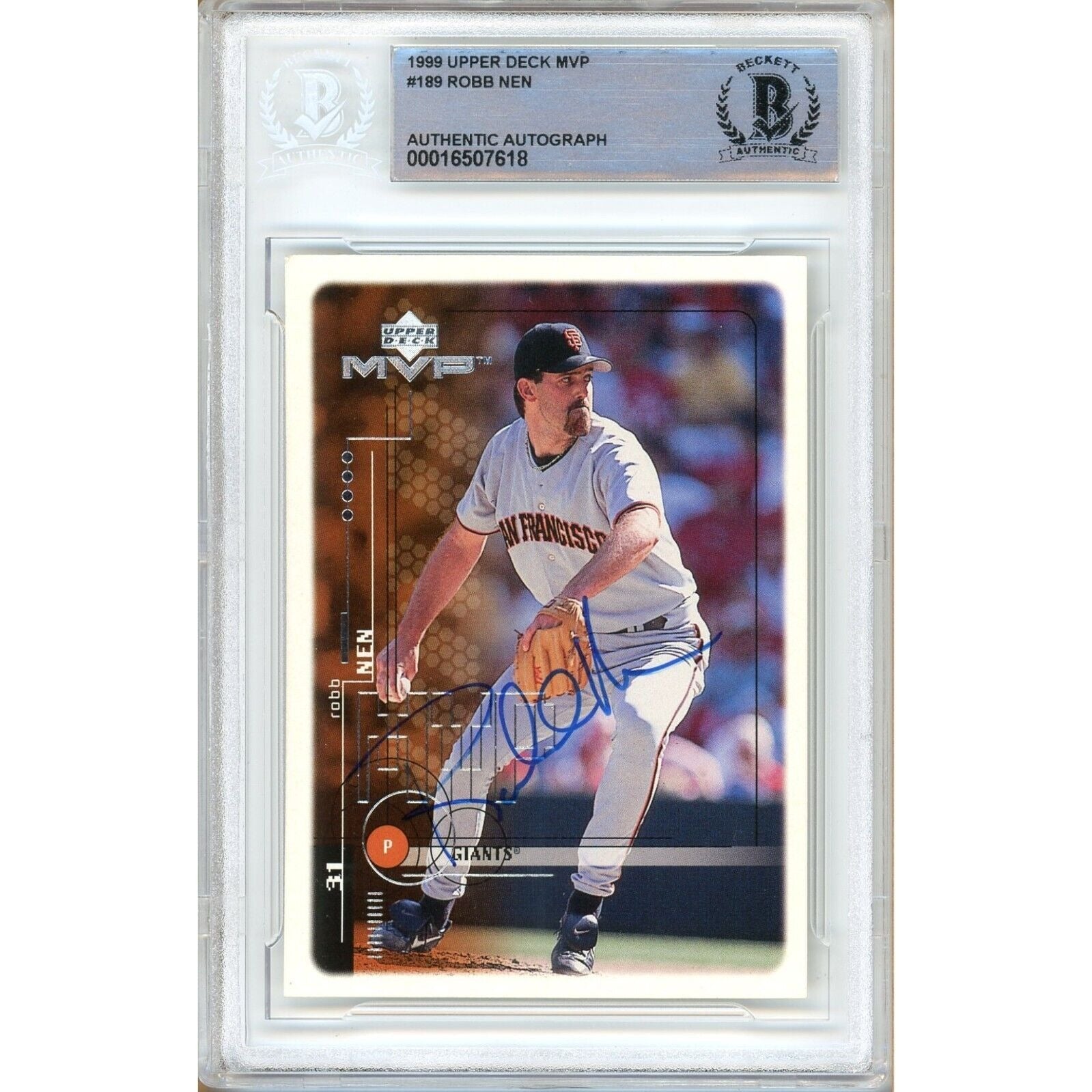 Robb Nen San Francisco Giants autographed trading card – full view – Beckett COA