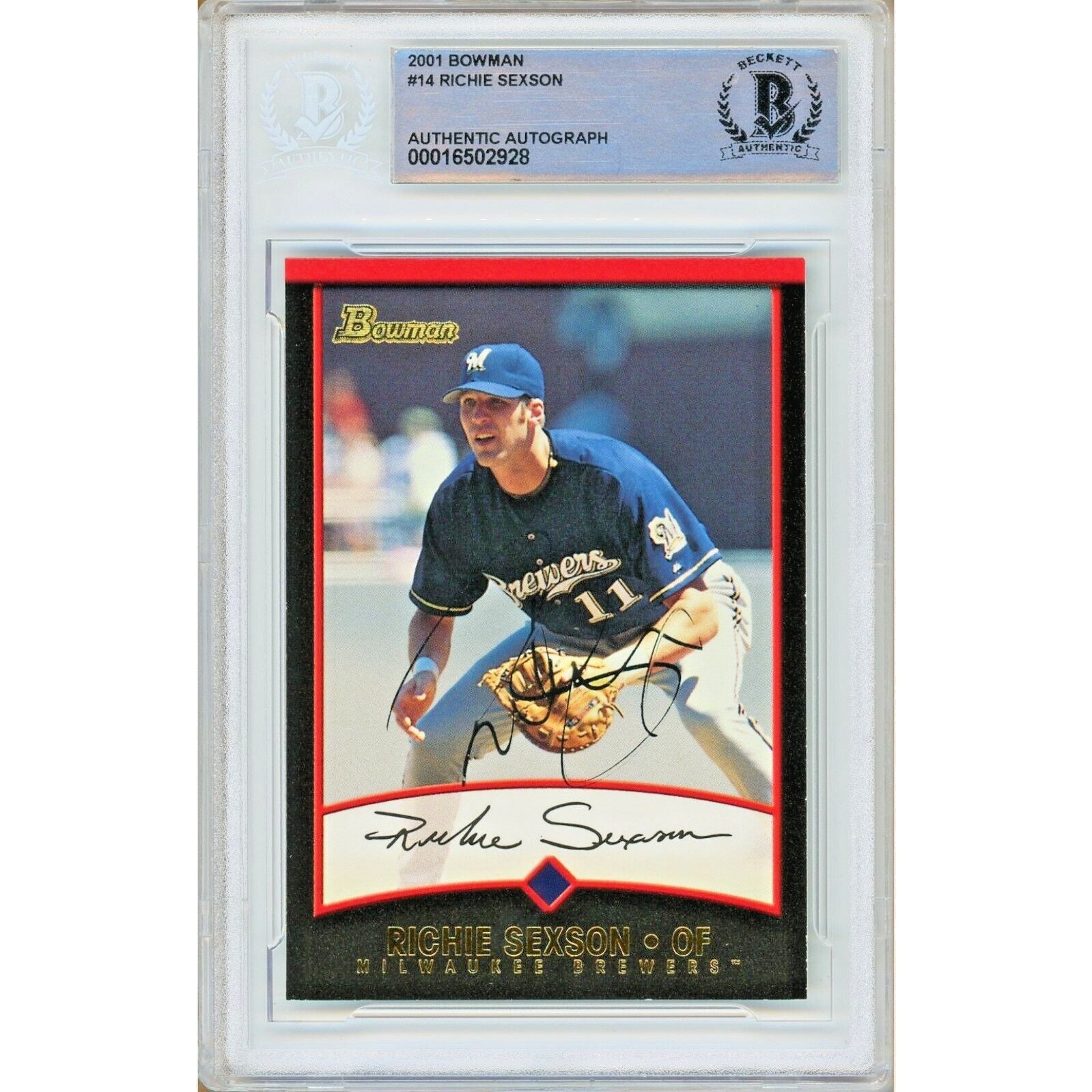 Richie Sexson Milwaukee Brewers autographed trading card – full view – Beckett COA