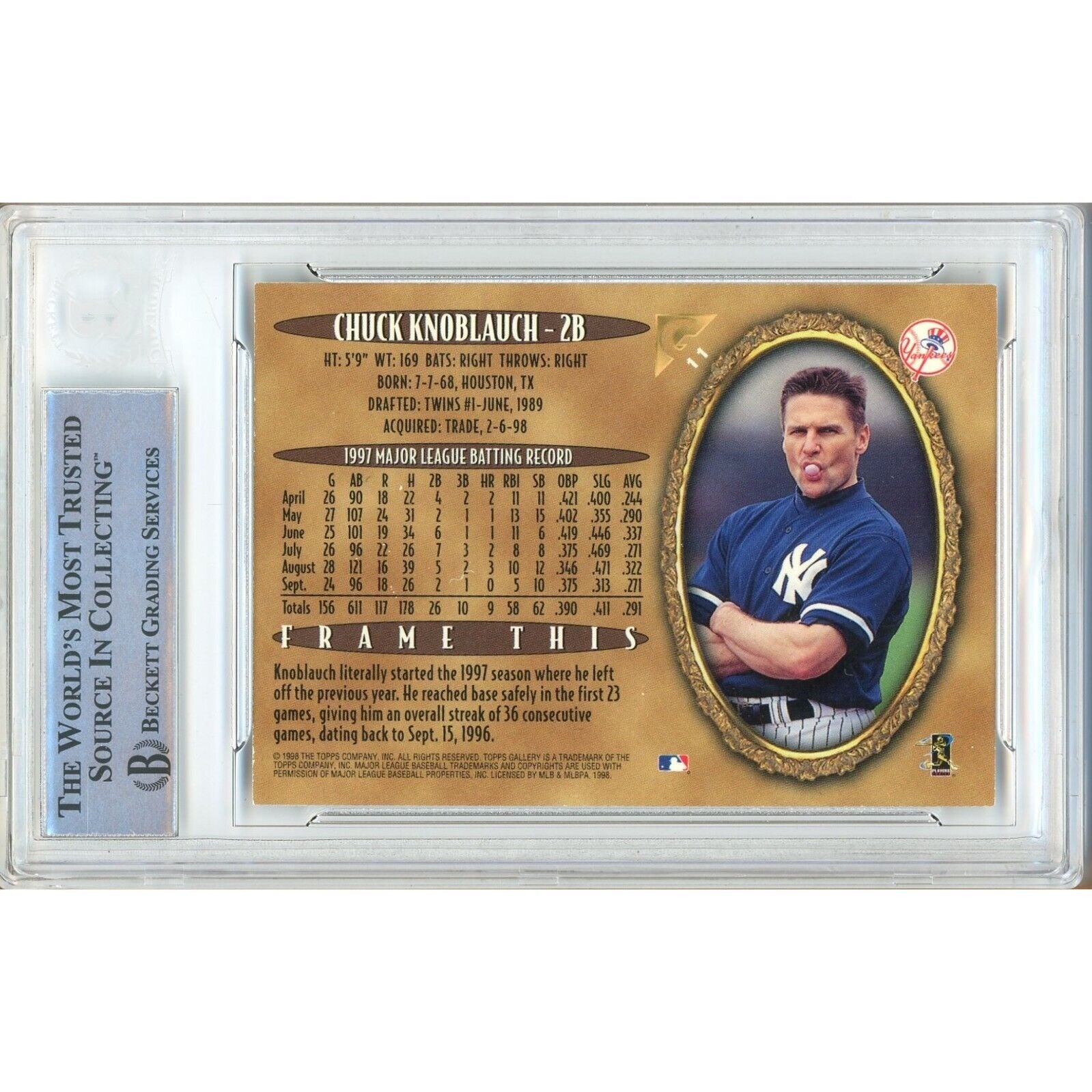 Chuck Knoblauch Topps Gallery Signed Trading Card Beckett BAS