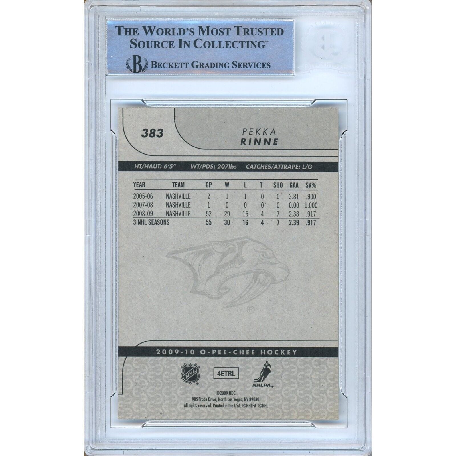 Pekka Rinne Nashville Predators signed trading card – signature close-up – Beckett COA