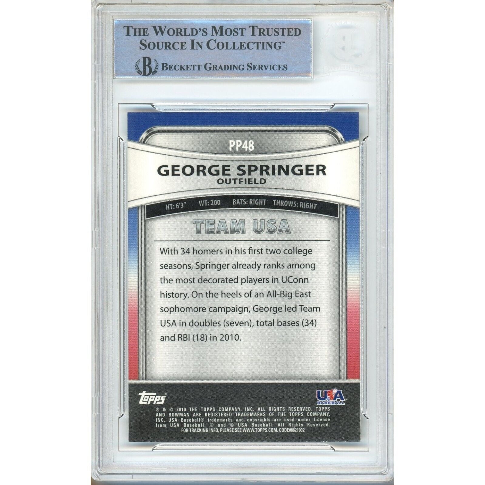 George Springer Houston Astros signed trading card – signature close-up – Beckett COA
