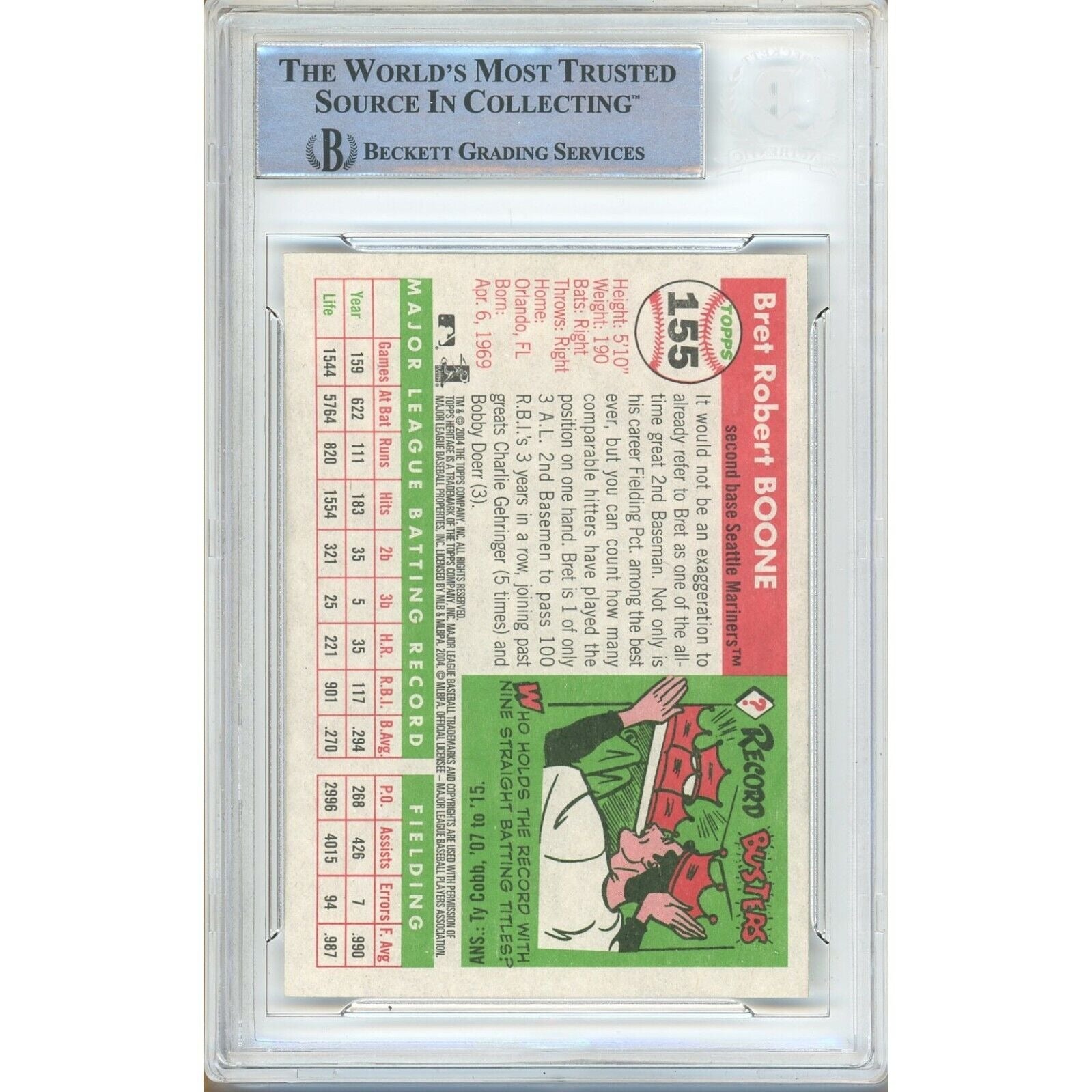 Bret Boone Seattle Mariners Autographed Auto Trading Card Beckett BAS