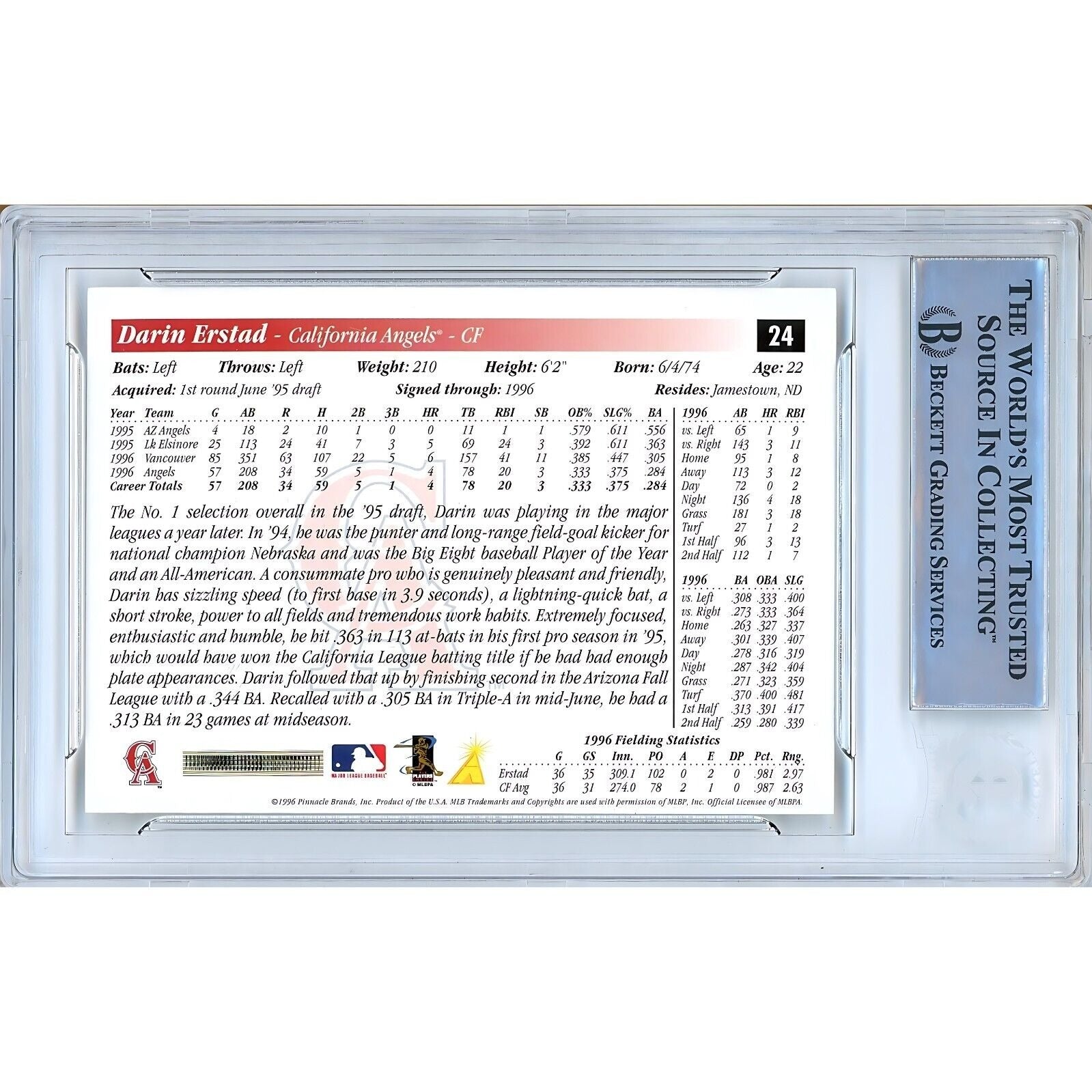 1997 Score Darin Erstad LA Angels Signed Trading Card – Beckett BAS