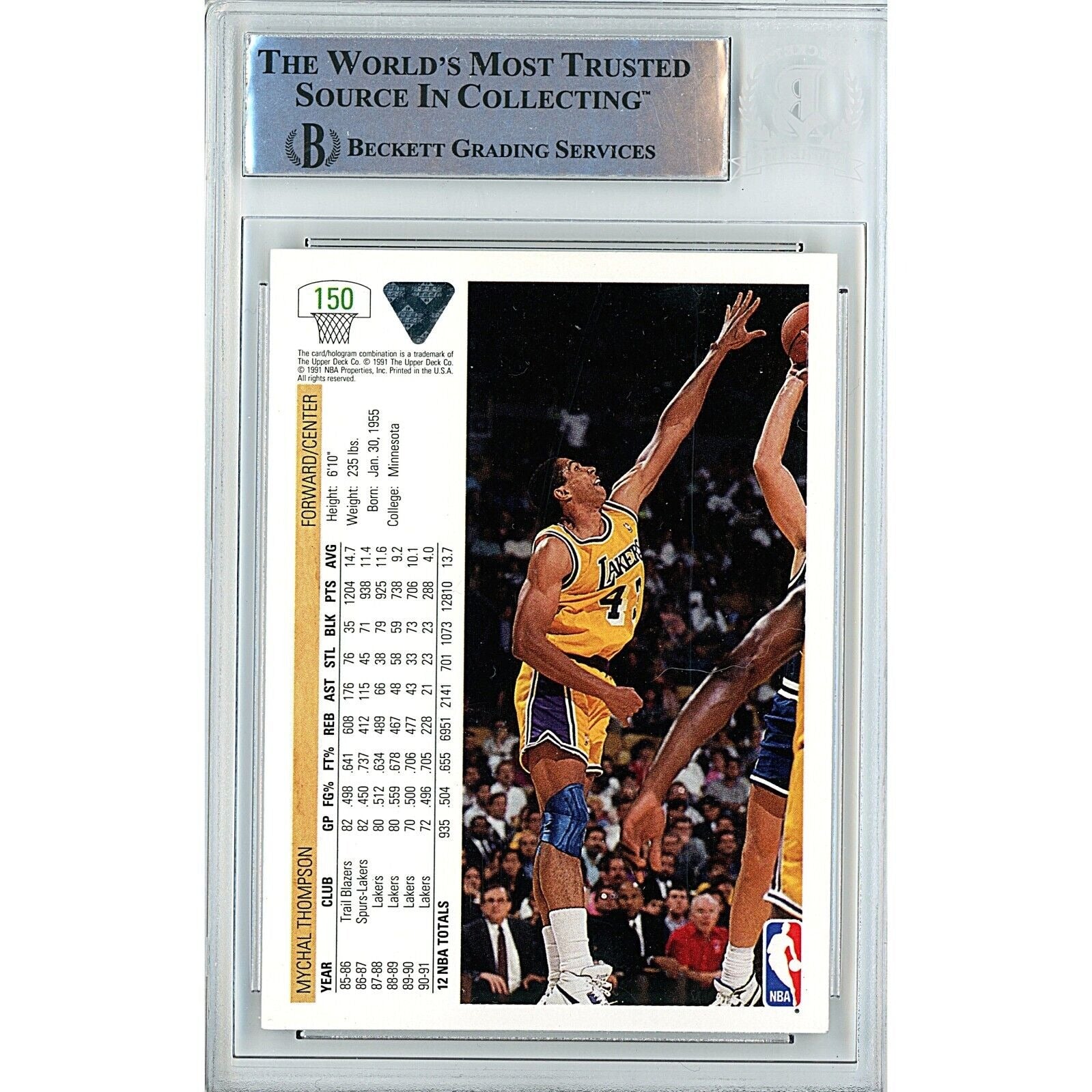 Mychal Thompson Los Angeles Lakers signed trading card – signature close-up – Beckett COA