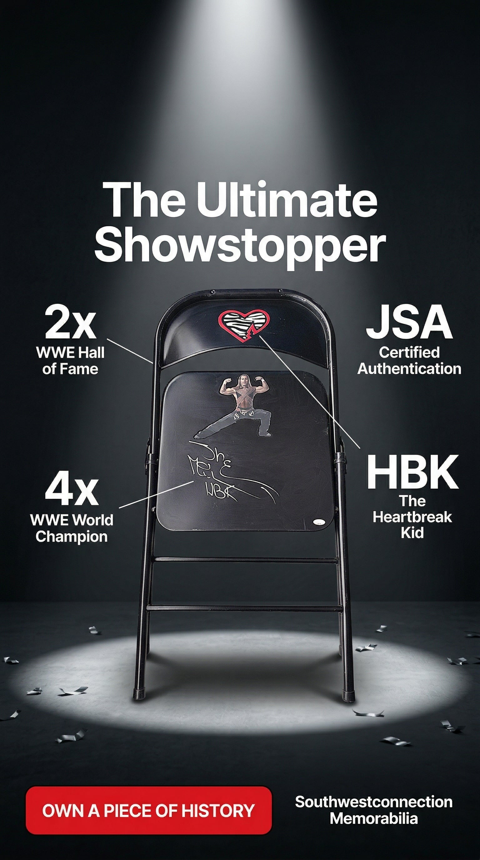 Shawn Michaels Autographed Wrestling Folding Chair - WWE Hall of Fame - JSA Authentication