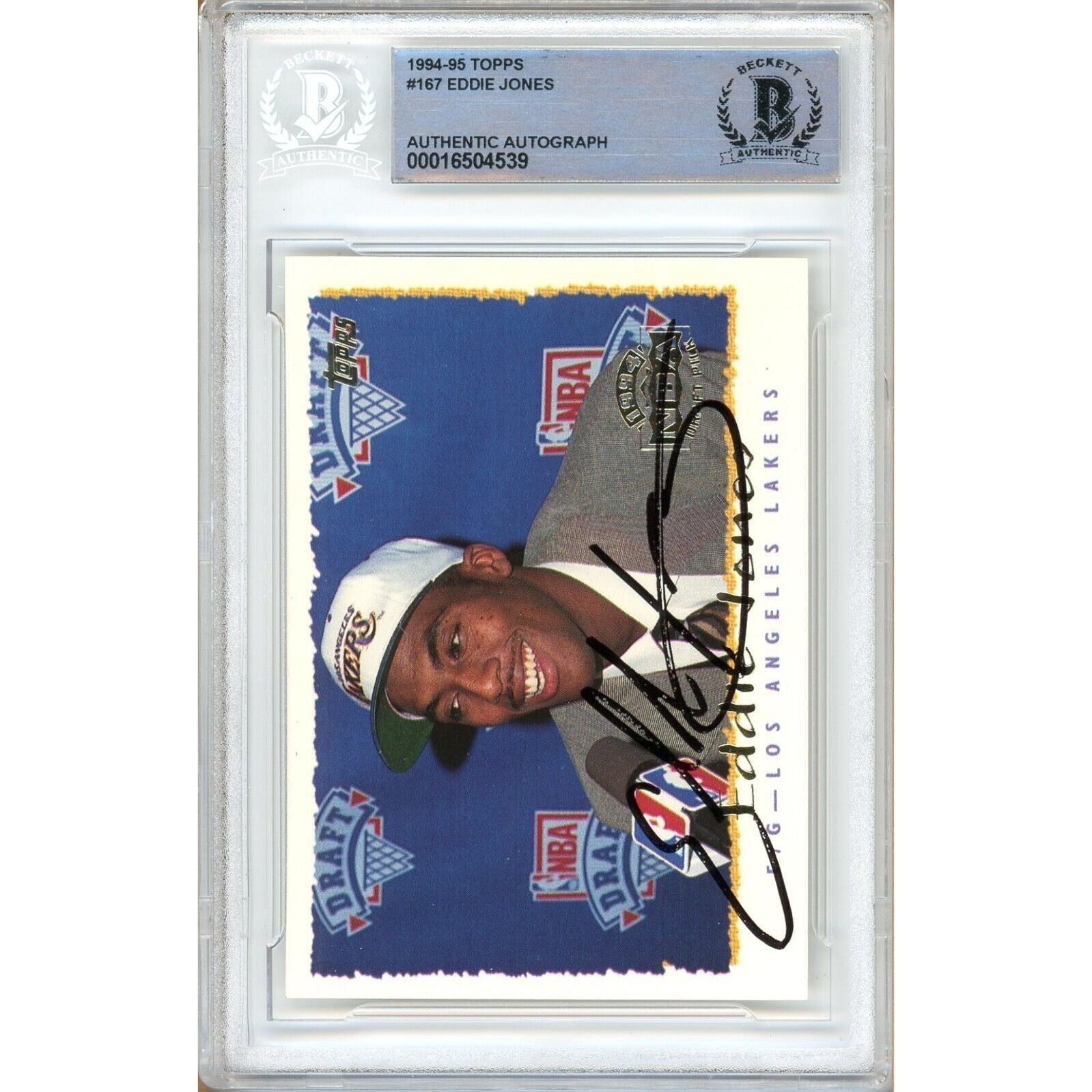 Eddie Jones Los Angeles Lakers signed trading card – signature close-up – Beckett COA
