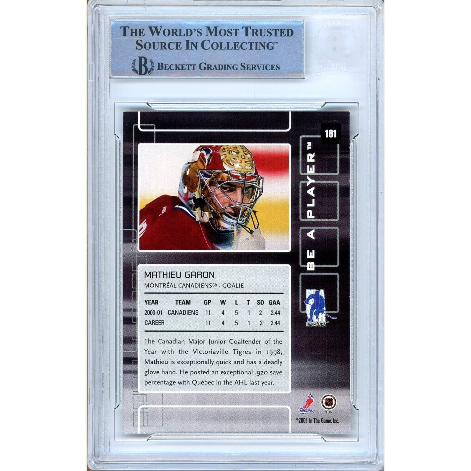 Mathieu Garon Canadiens signed trading card – signature close-up – Beckett COA