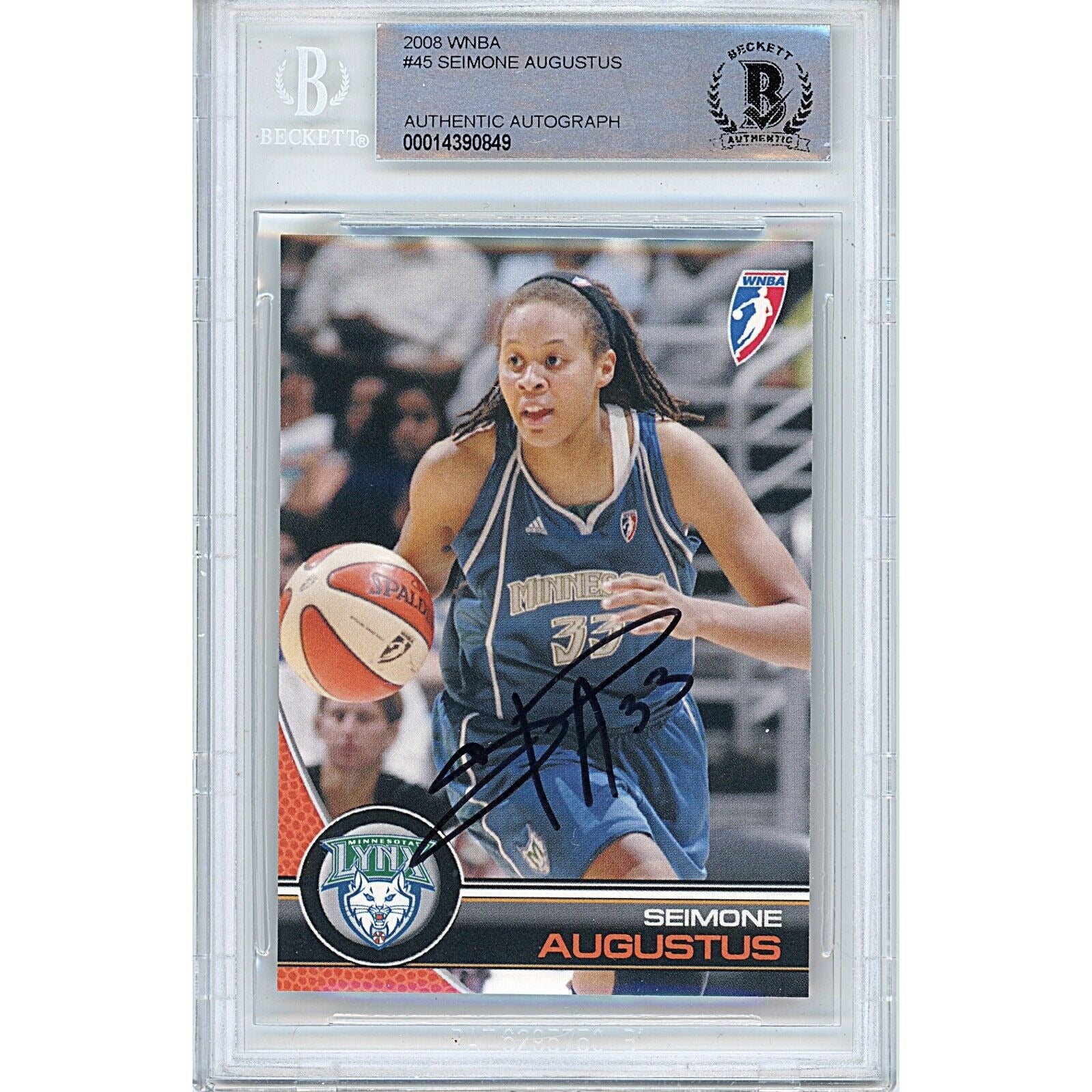 Seimone Augustus Minnesota Lynx autographed trading card – full view – Beckett COA