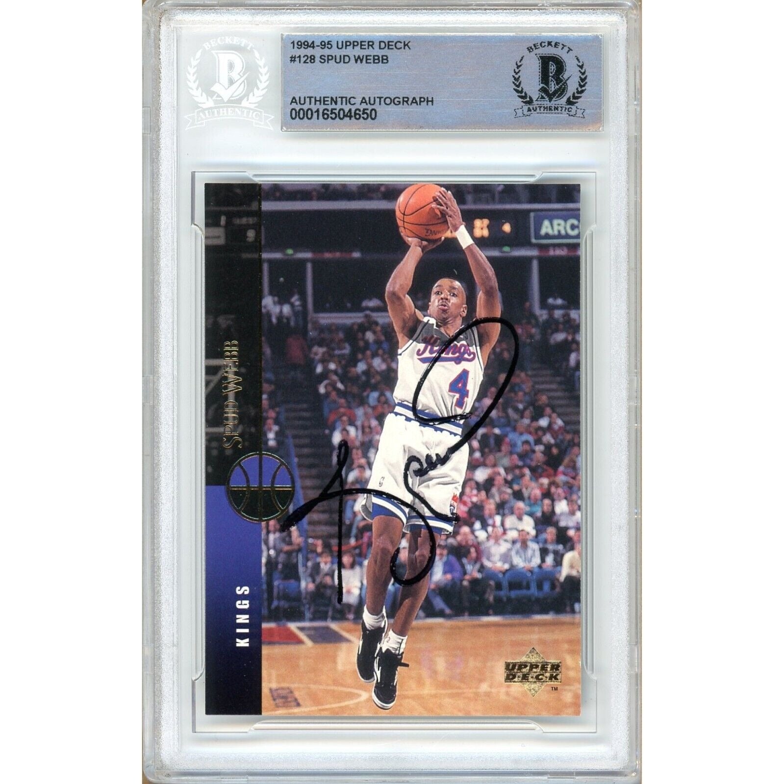 Spud Webb Sacramento Kings autographed trading card – full view – Beckett COA
