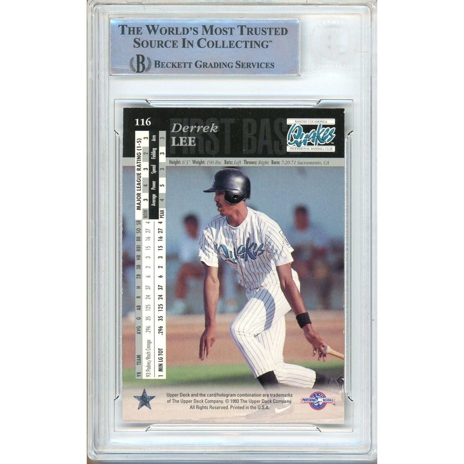 Derrek Lee Upper Deck Minors Signed Trading Card Beckett BAS