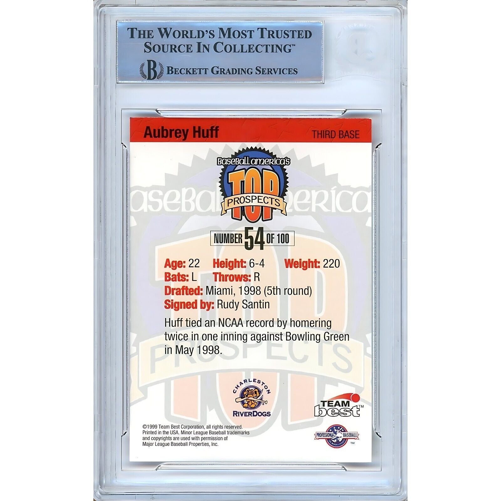 1999 Aubrey Huff Signed Trading Card – Beckett BAS