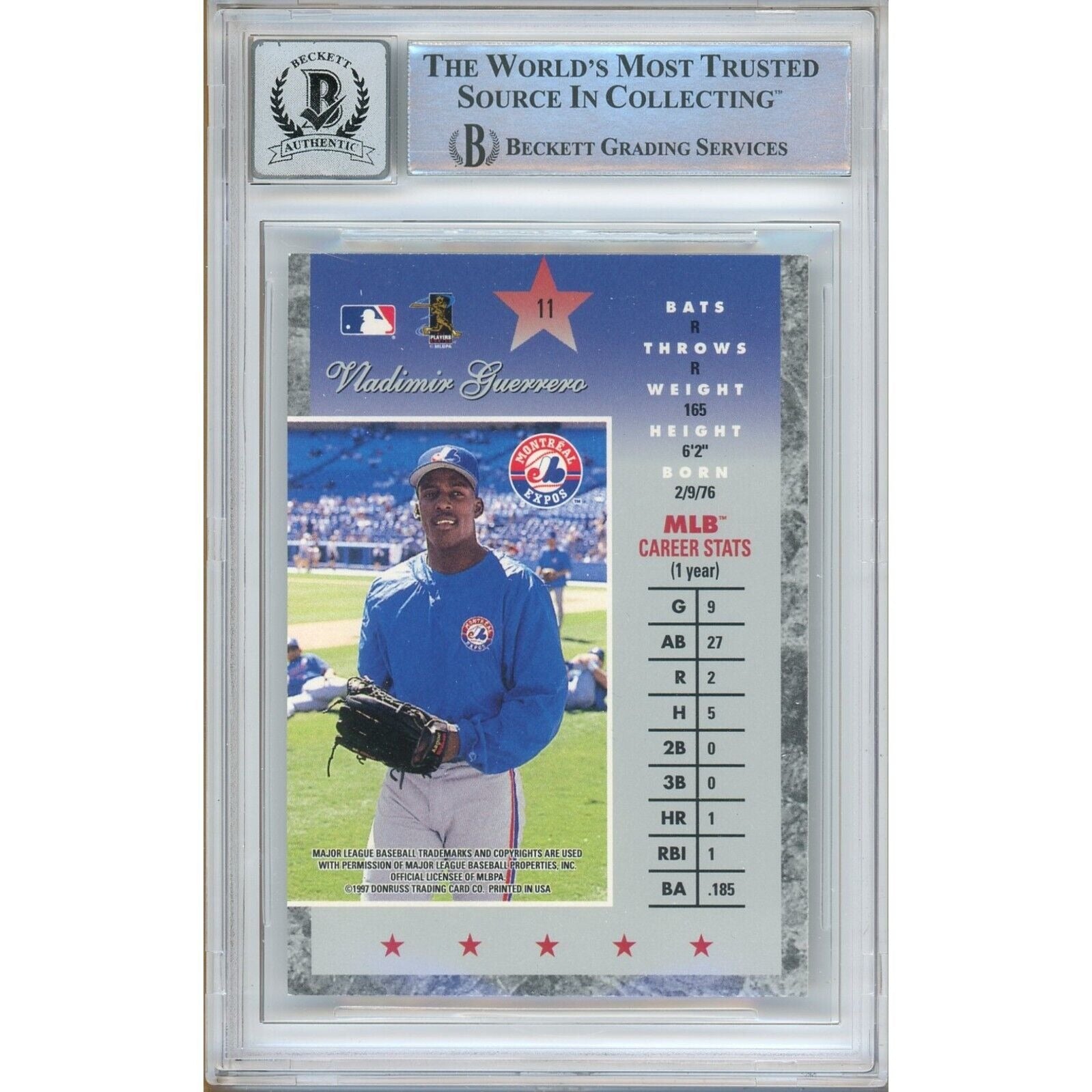 Vladimir Guerrero Montreal Expos signed trading card – signature close-up – Beckett COA