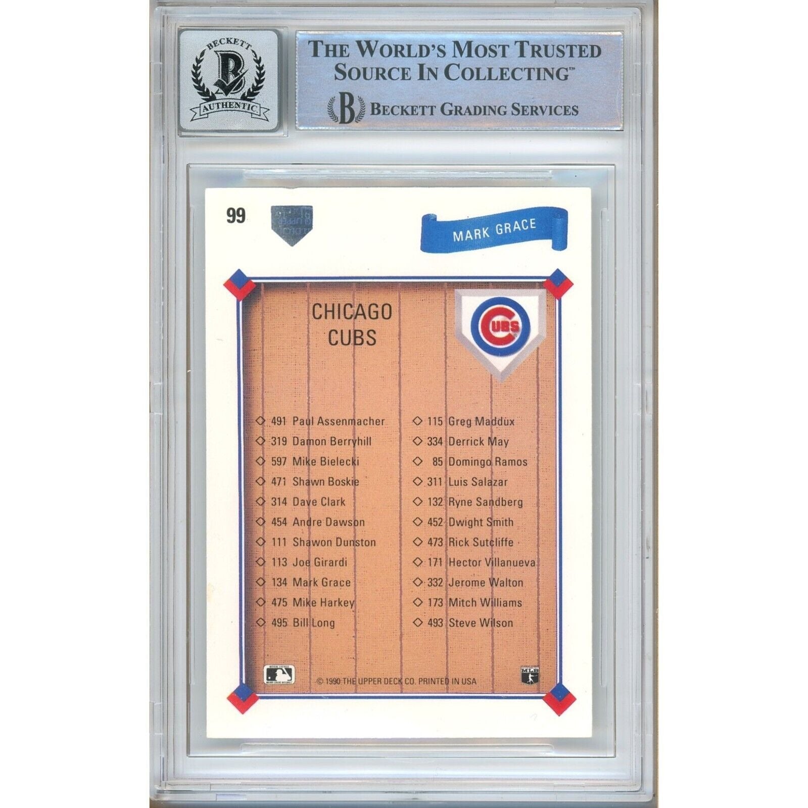 Mark Grace Chicago Cubs signed trading card – signature close-up – Beckett COA