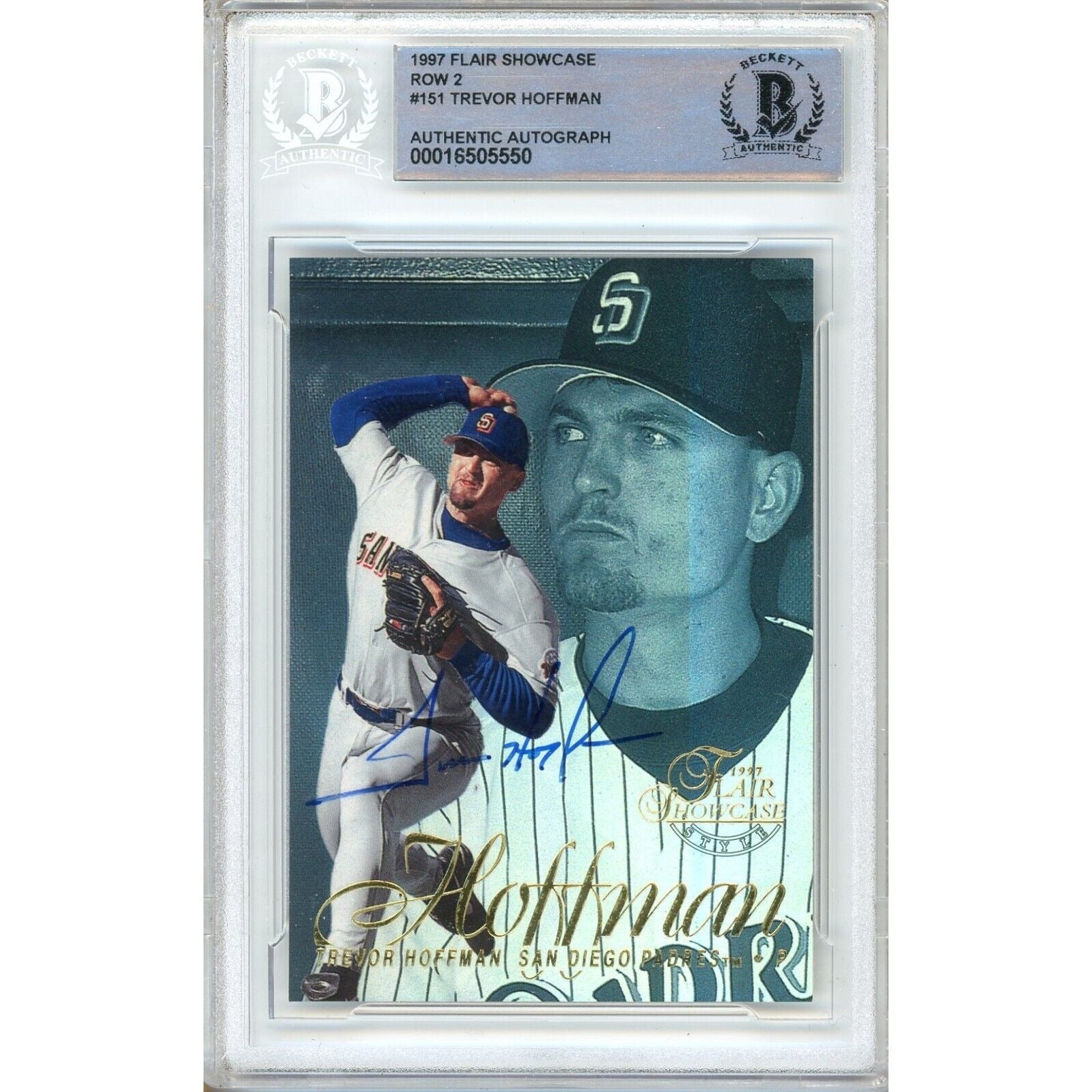 Trevor Hoffman San Diego Padres autographed trading card – full view – Beckett COA