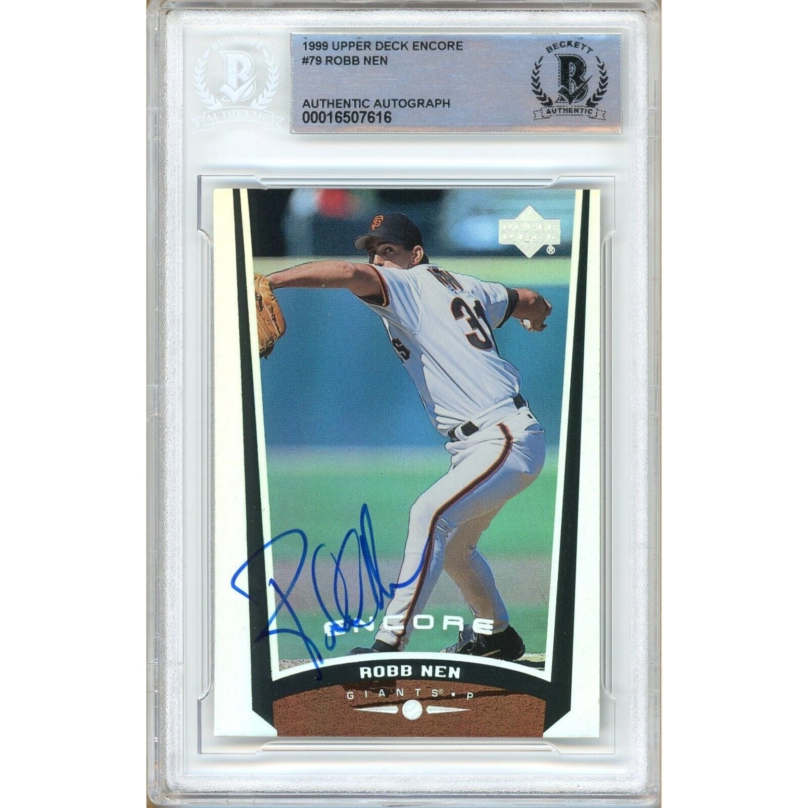 Robb Nen San Francisco Giants autographed trading card – full view – Beckett COA