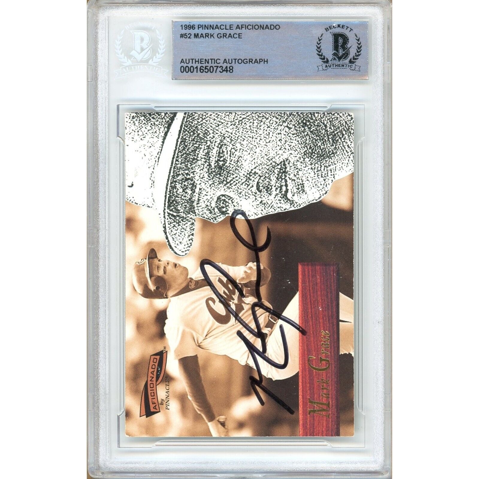 Mark Grace Chicago Cubs signed trading card – signature close-up – Beckett COA