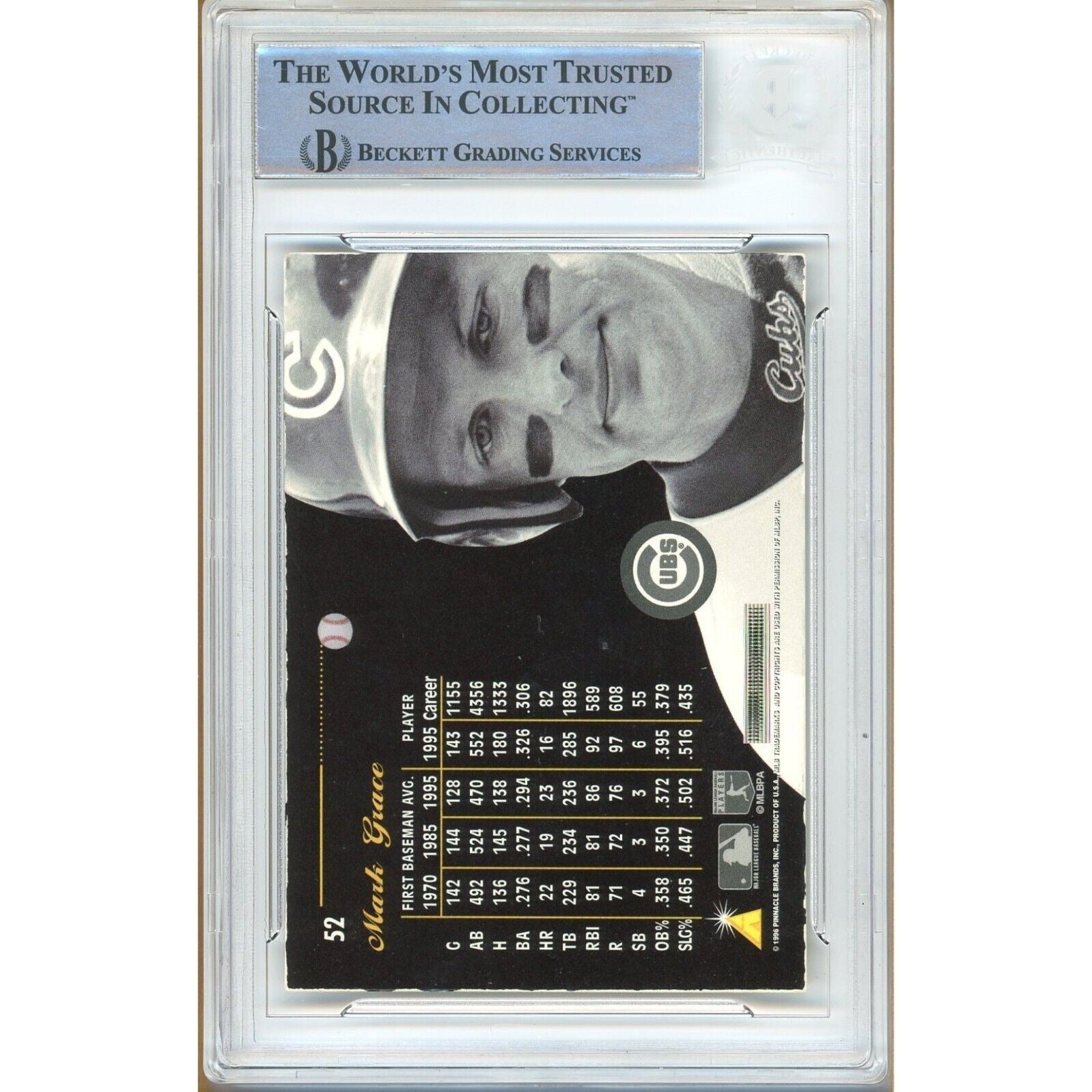 Mark Grace Chicago Cubs trading card autograph – angled display – Beckett COA