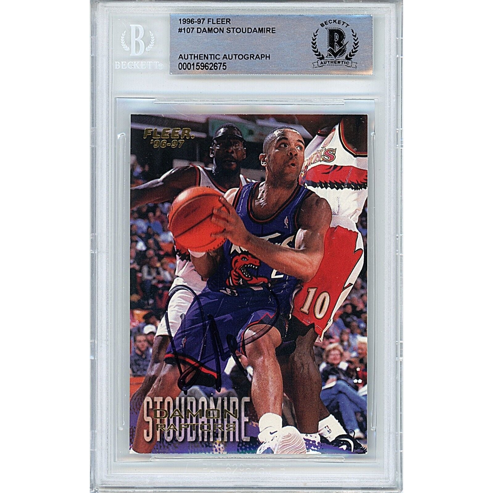 1996 Fleer Damon Stoudamire Toronto Raptors Autographed Trading Card – Beckett BAS