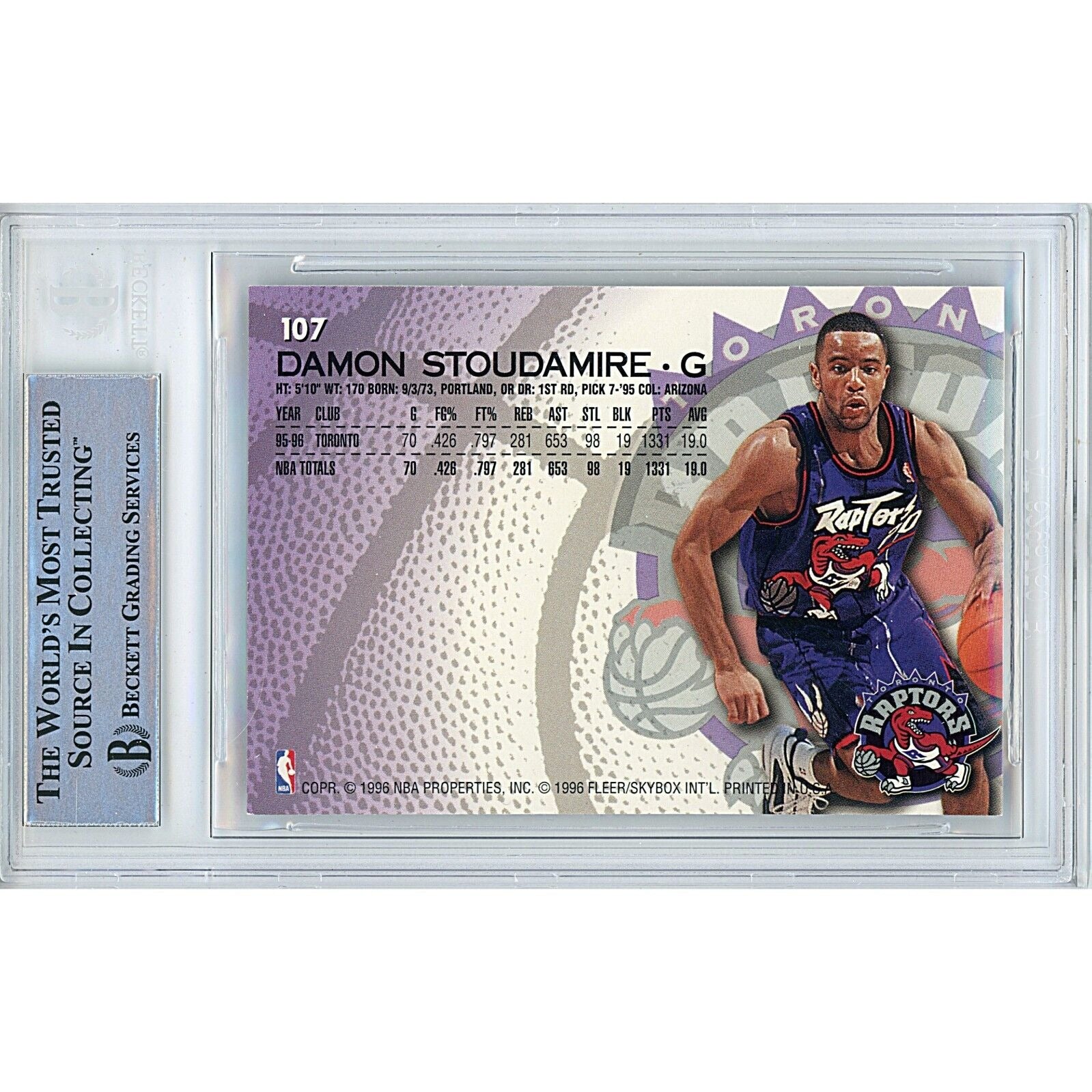 1996 Fleer Damon Stoudamire Toronto Raptors Signed Trading Card – Beckett BAS