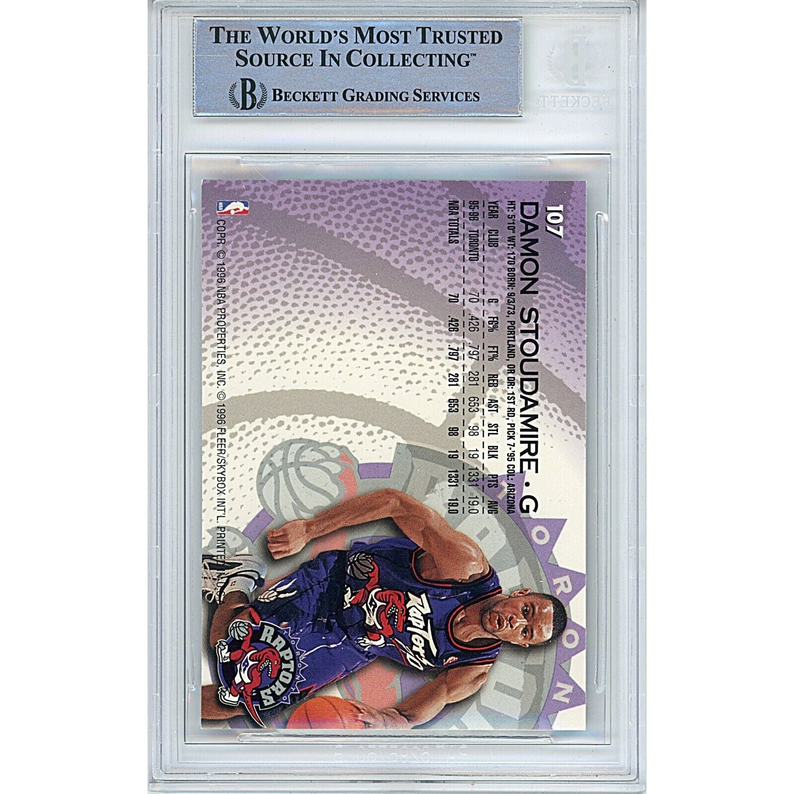 1996 Fleer Damon Stoudamire Toronto Raptors Autograph Trading Card – Beckett BAS