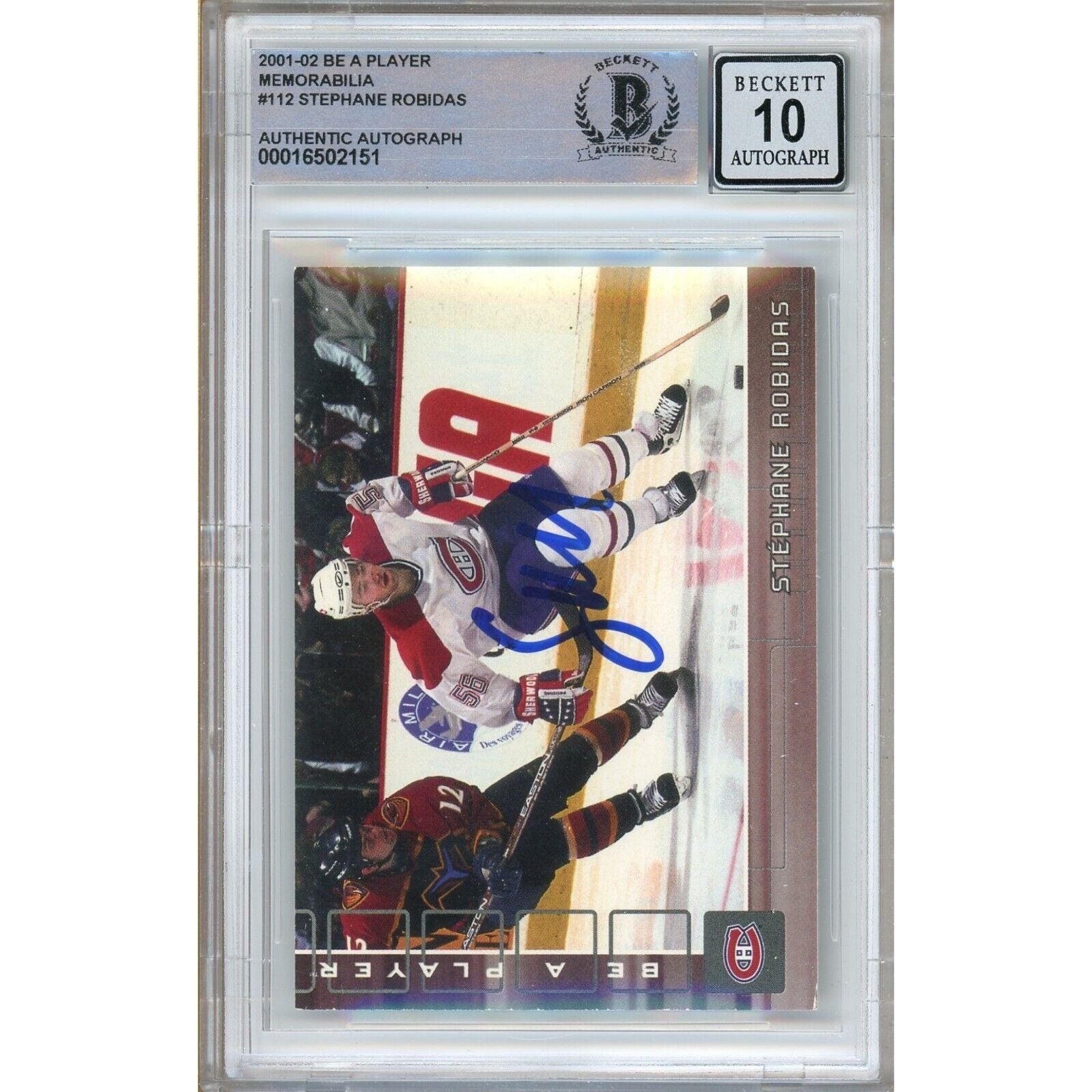 Stephane Robidas Montreal Canadiens signed trading card – signature close-up – Beckett COA