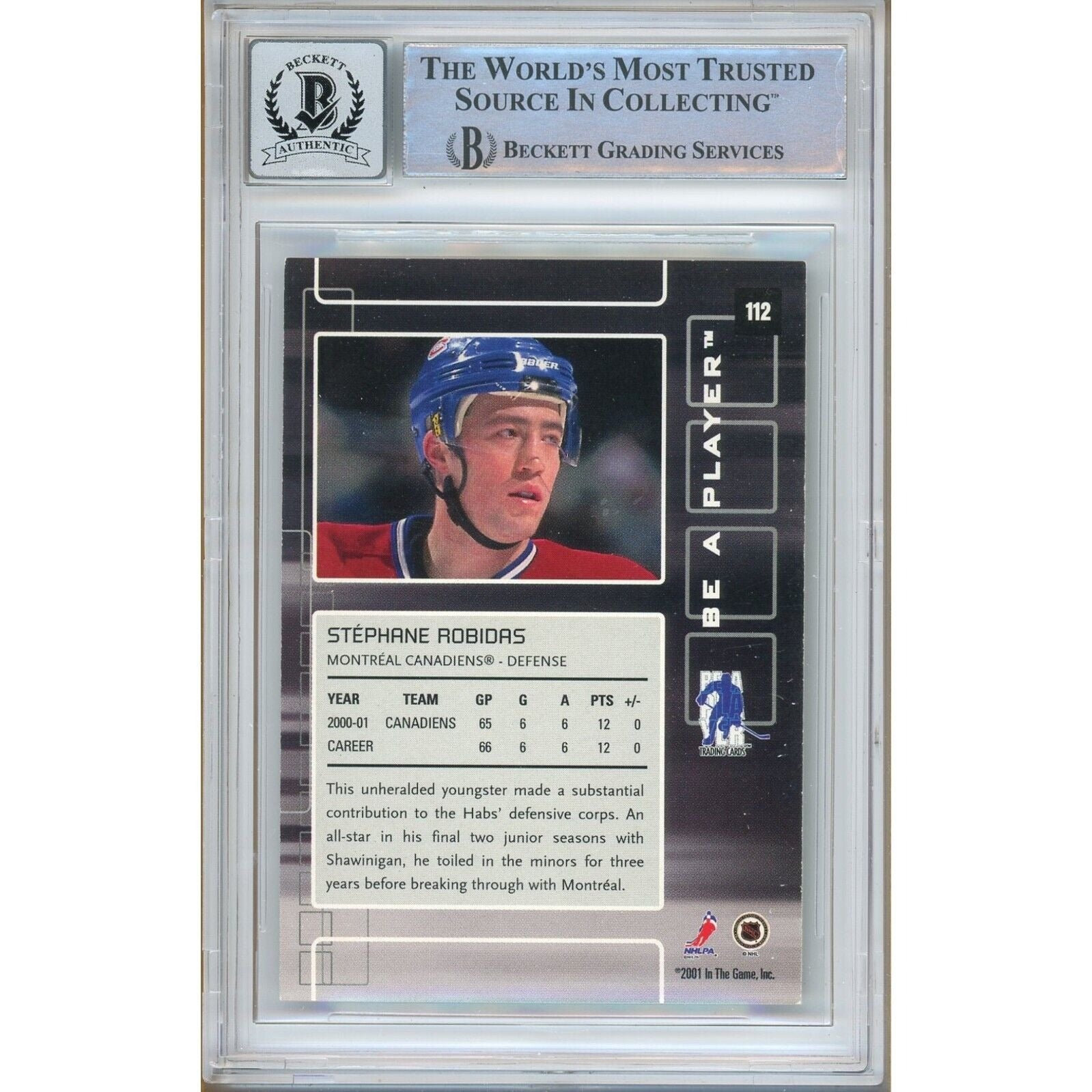 Stephane Robidas Montreal Canadiens auto trading card – authentication sticker – Beckett COA