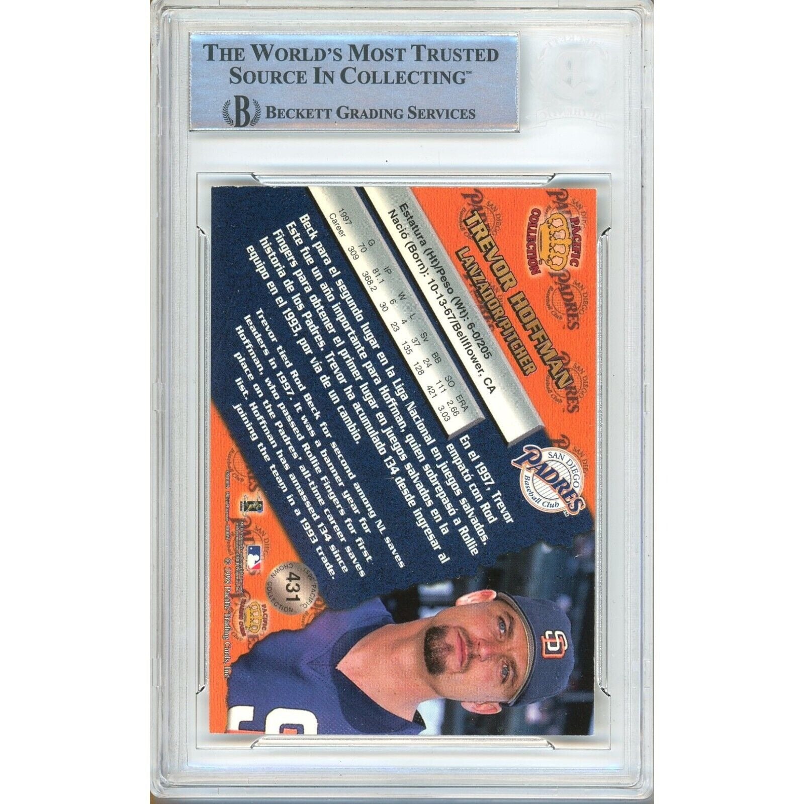 Trevor Hoffman San Diego Padres auto trading card – authentication sticker – Beckett COA