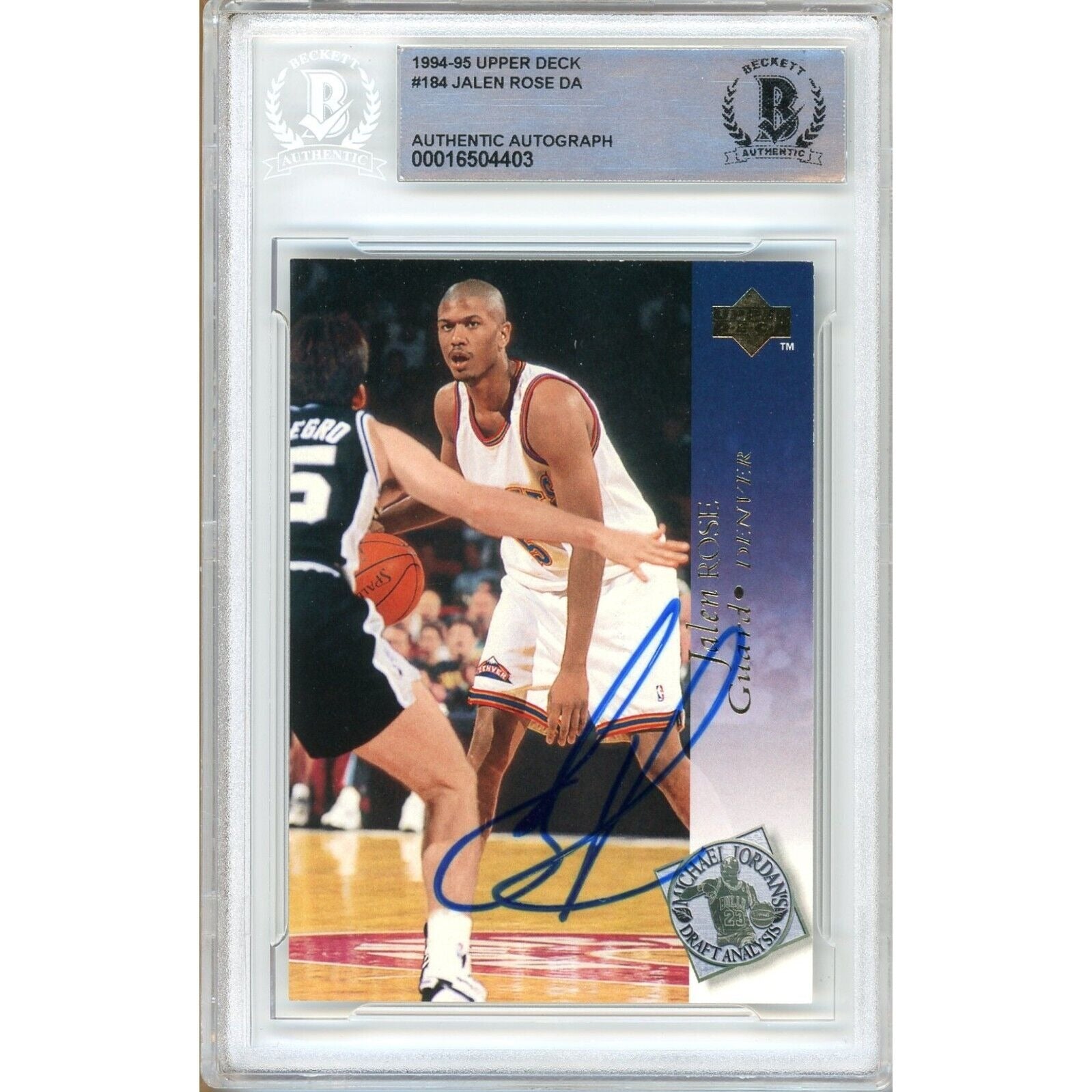 1994 Upper Deck #184 Jalen Rose Denver Nuggets Autographed Trading Card – Beckett BAS