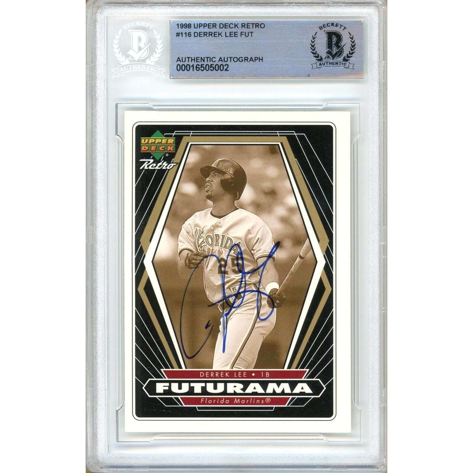 1998 Upper Deck #116 Derrek Lee Miami Marlins Autographed Trading Card – Beckett BAS