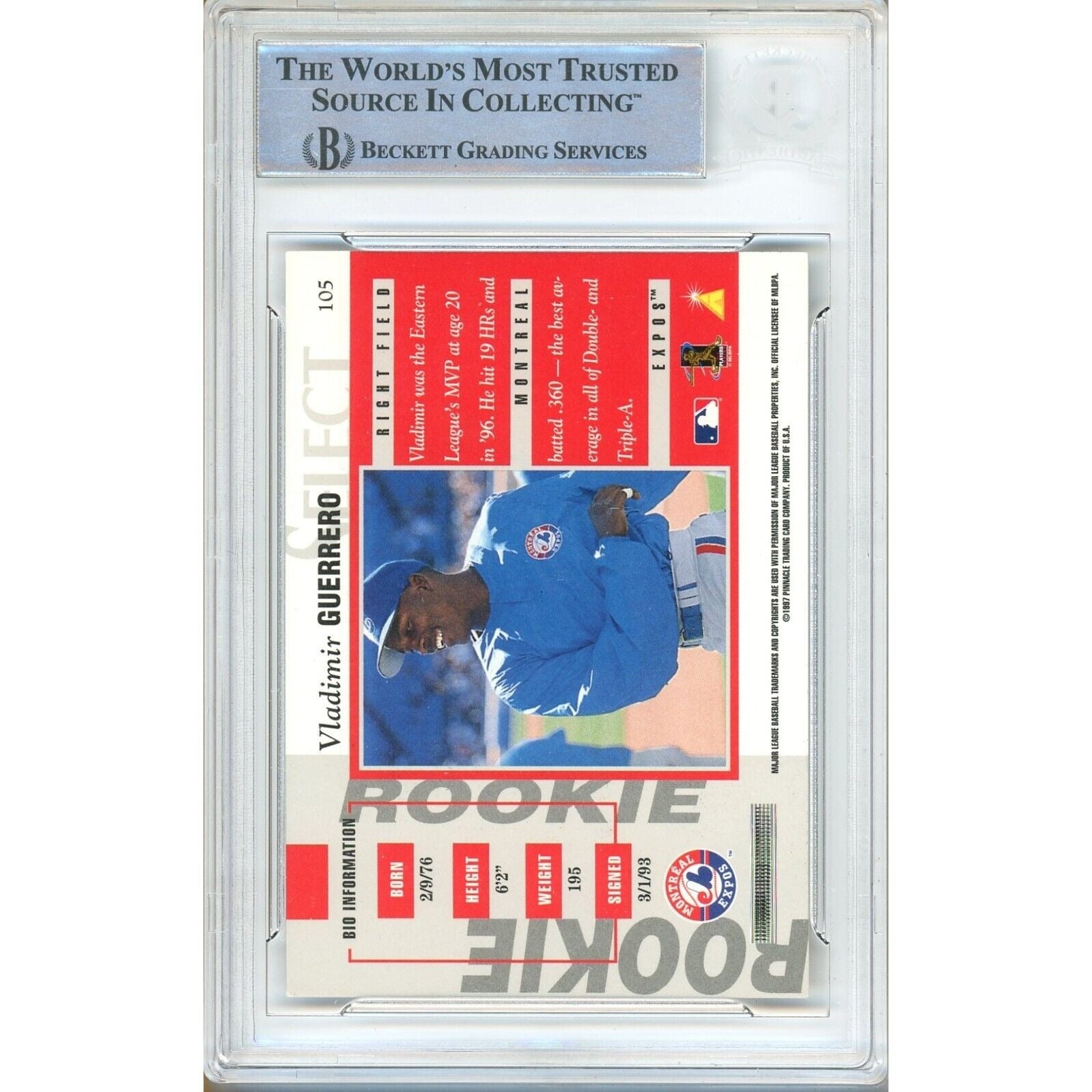 Vladimir Guerrero Montreal Expos auto trading card – authentication sticker – Beckett COA