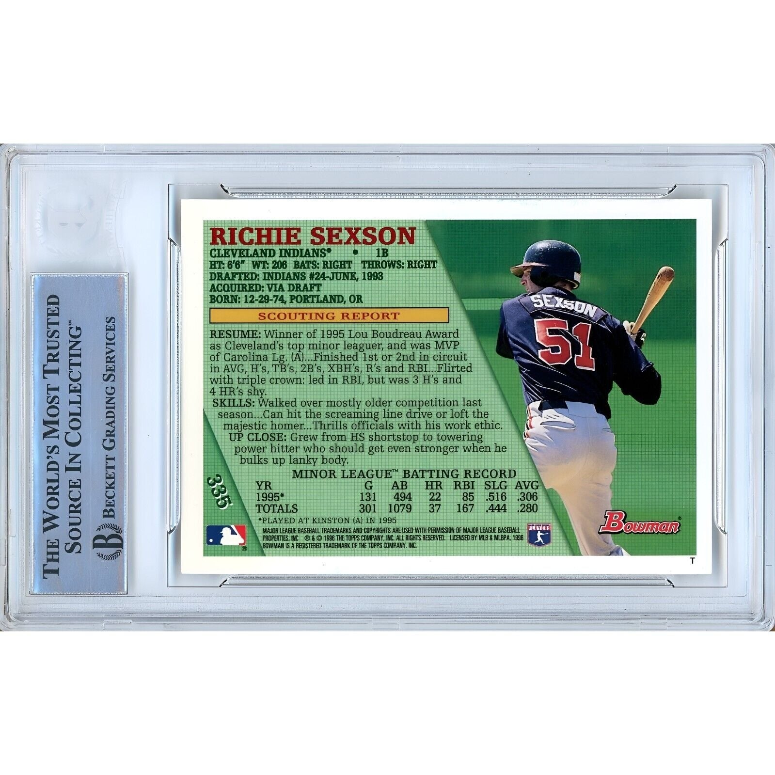 Richie Sexson Cleveland Indians signed trading card – signature close-up – Beckett COA